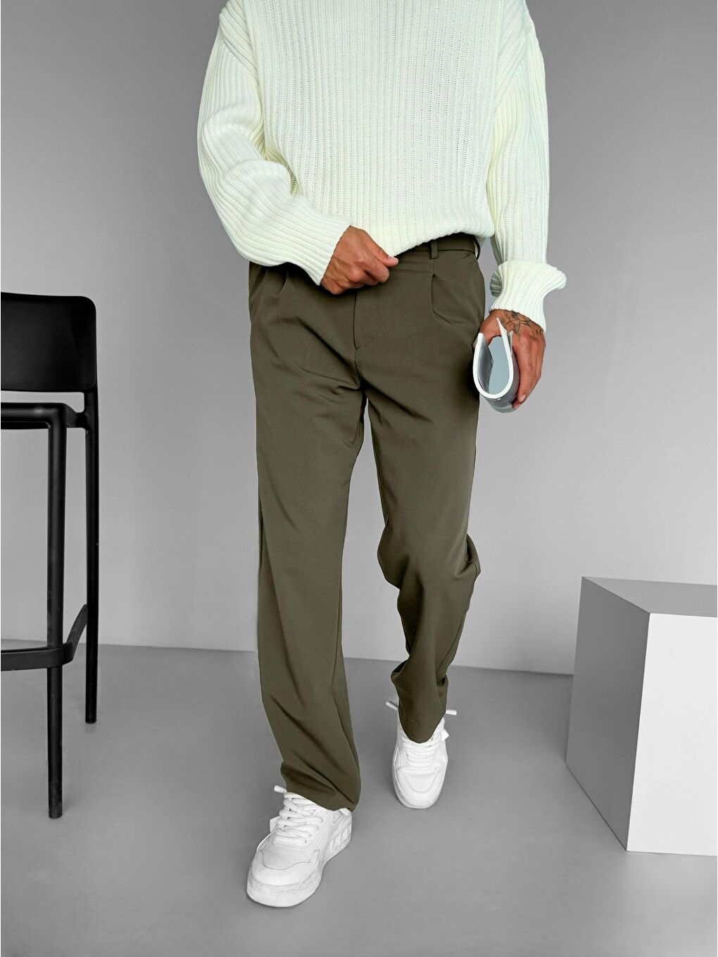 Baggy Fit Beli Lastikli Rahat Erkek Pantolon Haki-3