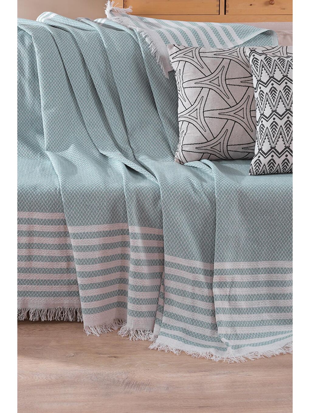 Yeşil Wells | Koltuk Örtüsü 170x210 Cm | Natural Pamuklu Koltuk Şalı | Çekyat Örtüsü-1