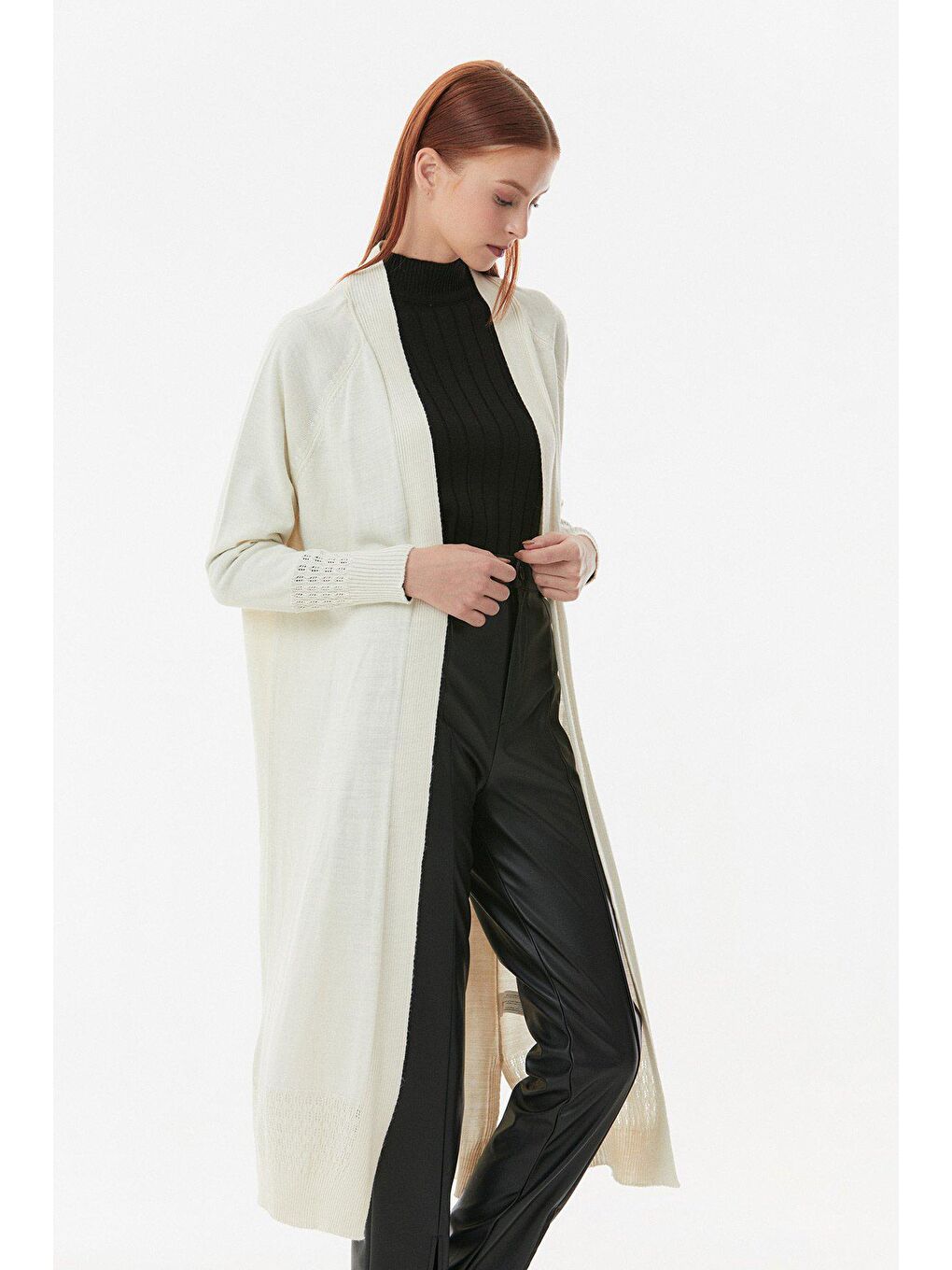 Ekru Şal Yaka Triko Hırka-4