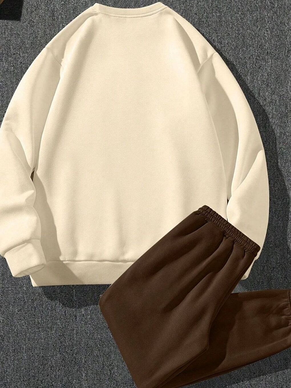 Bej Kahve Cebi California Baskılı Alt Üst Erkek Uzun Kollu Eşofman Takım-1