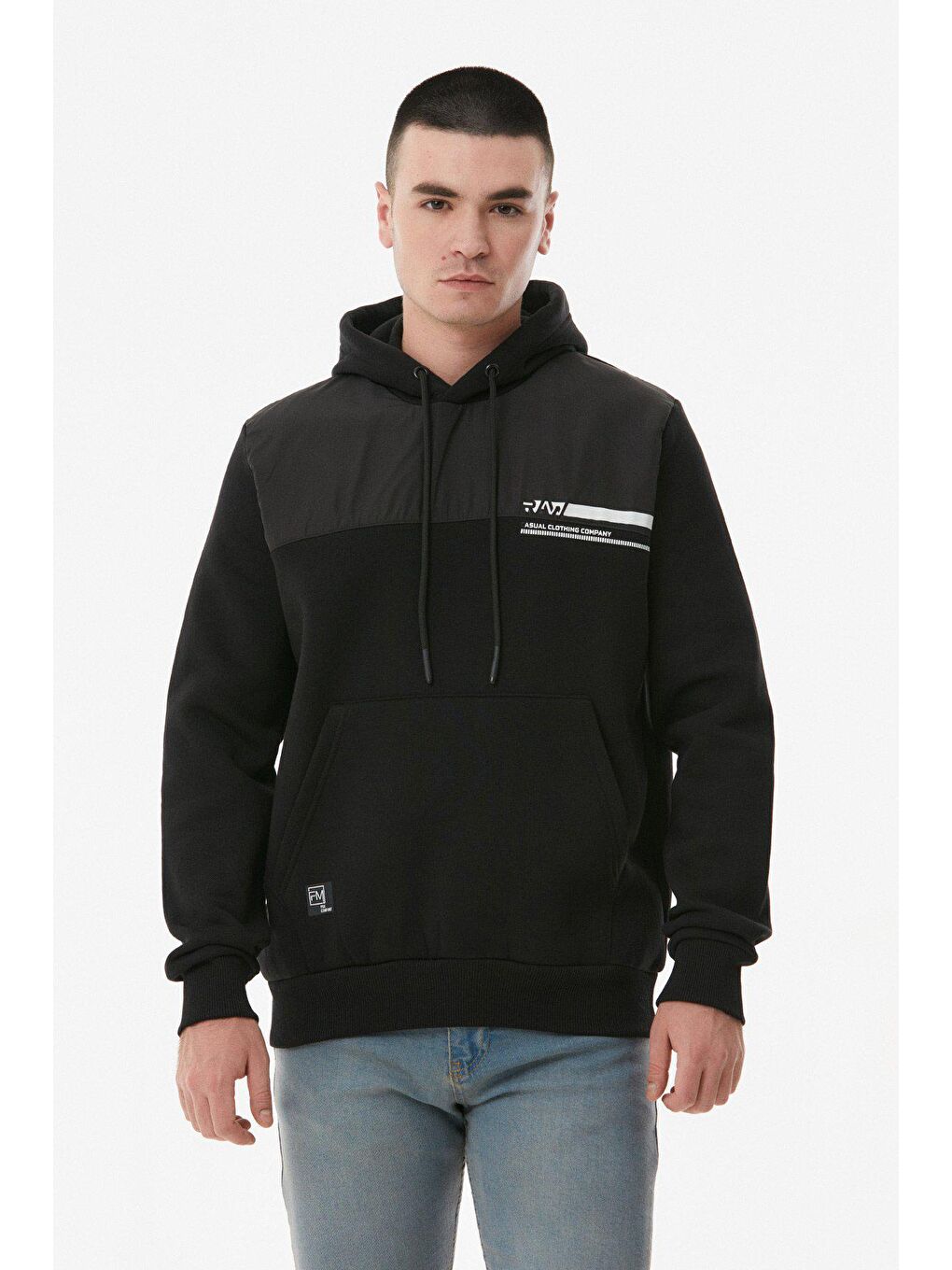 Siyah Baskılı Kapüşonlu Sweatshirt