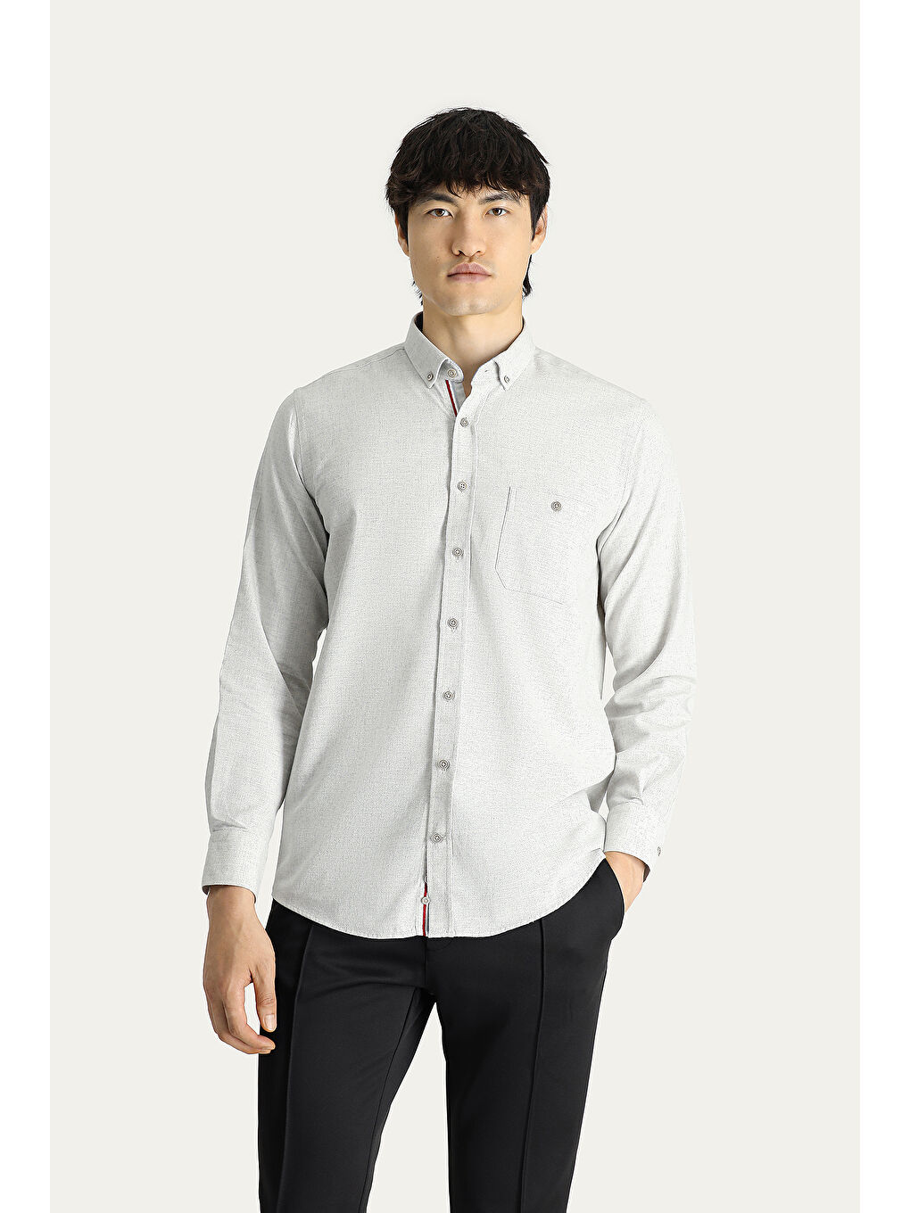 Ekru Uzun Kol Regular Fit Oduncu Pamuklu Düğmeli Yaka Gömlek-2