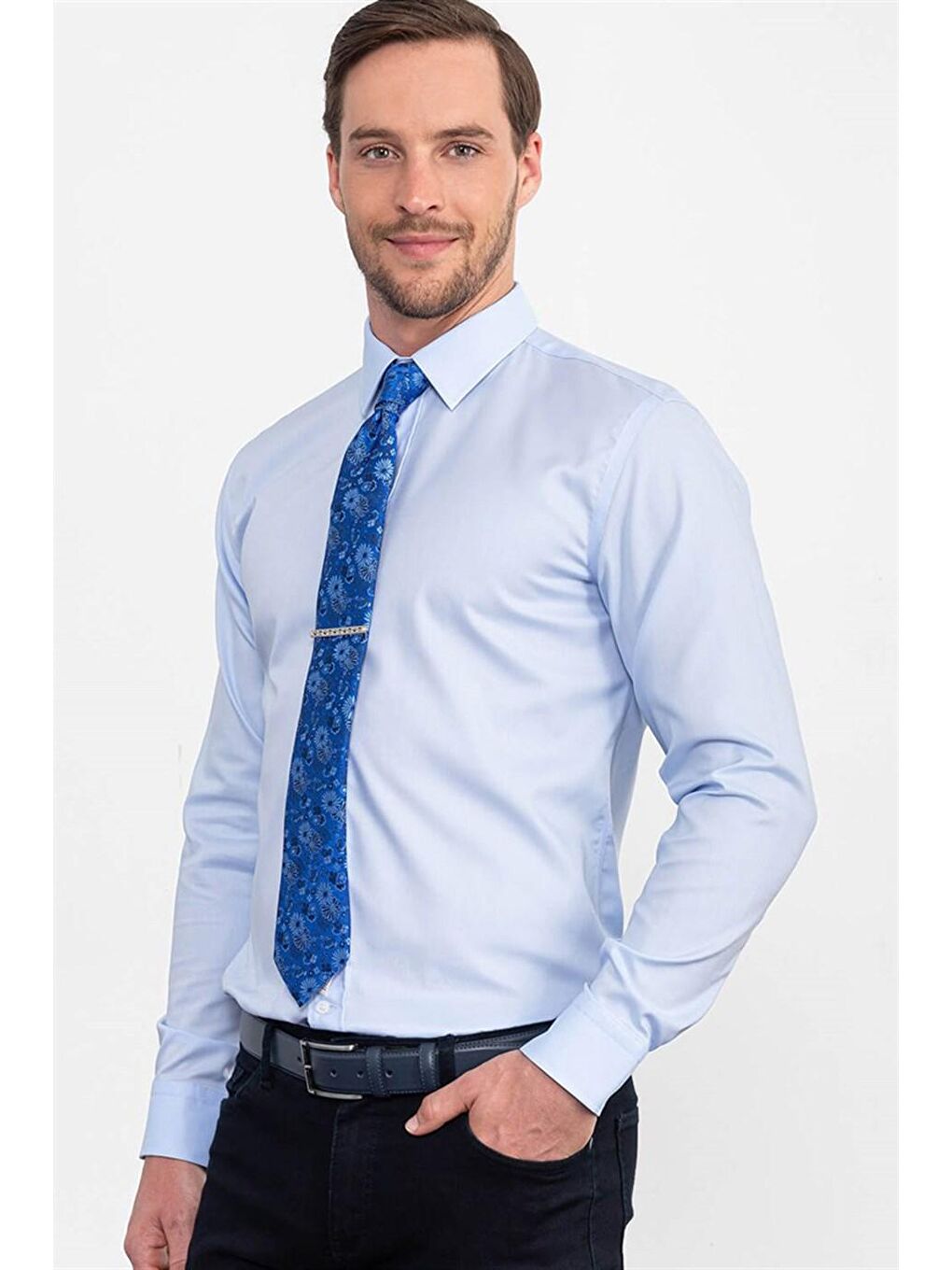 TUDORS Slim Fit Non Iron Erkek Mavi Gömlek