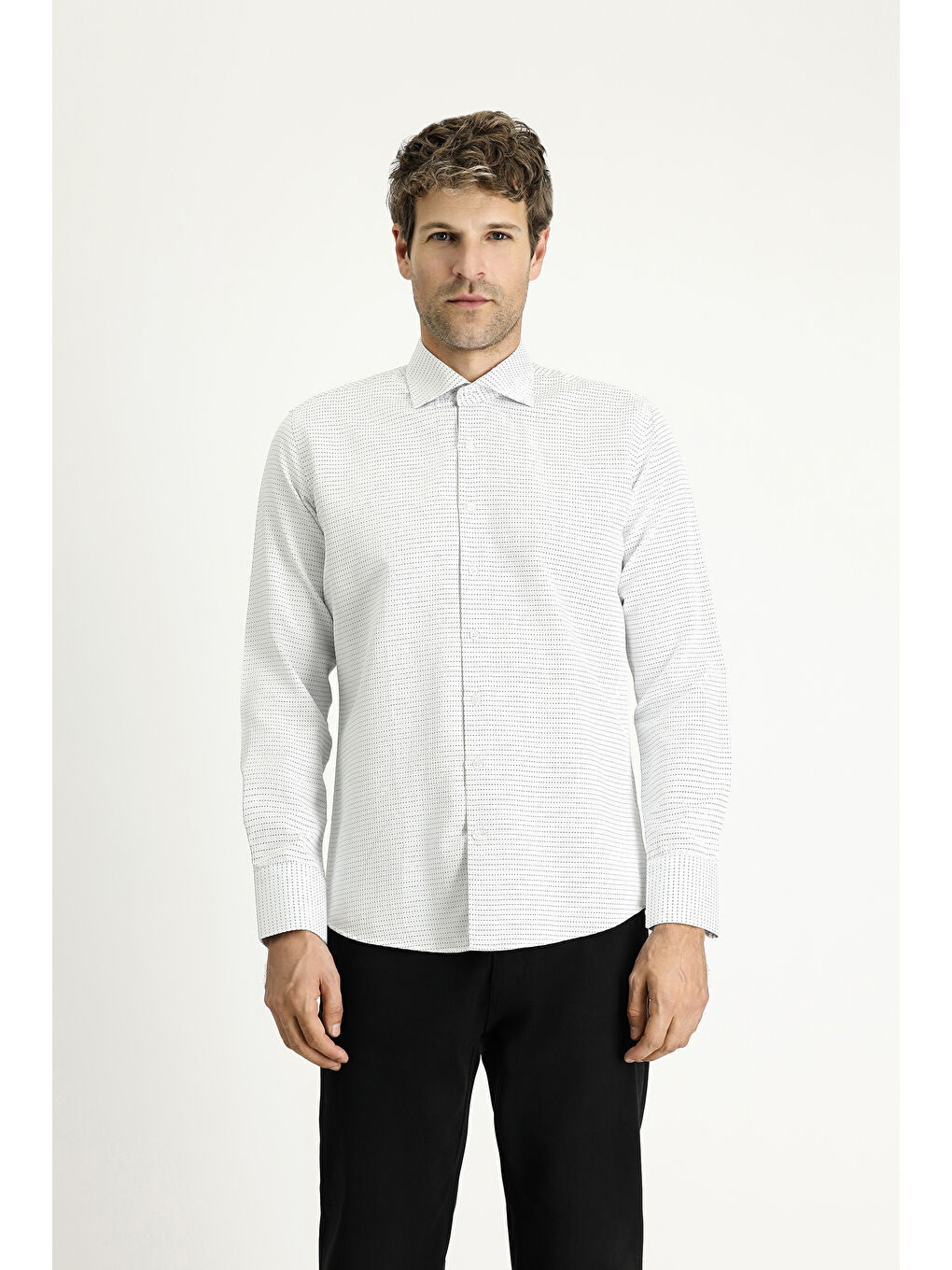 Mavi Uzun Kol Slim Fit Dar Kesim Klasik Desenli Pamuklu Kolay Ütülenebilir Gömlek-3