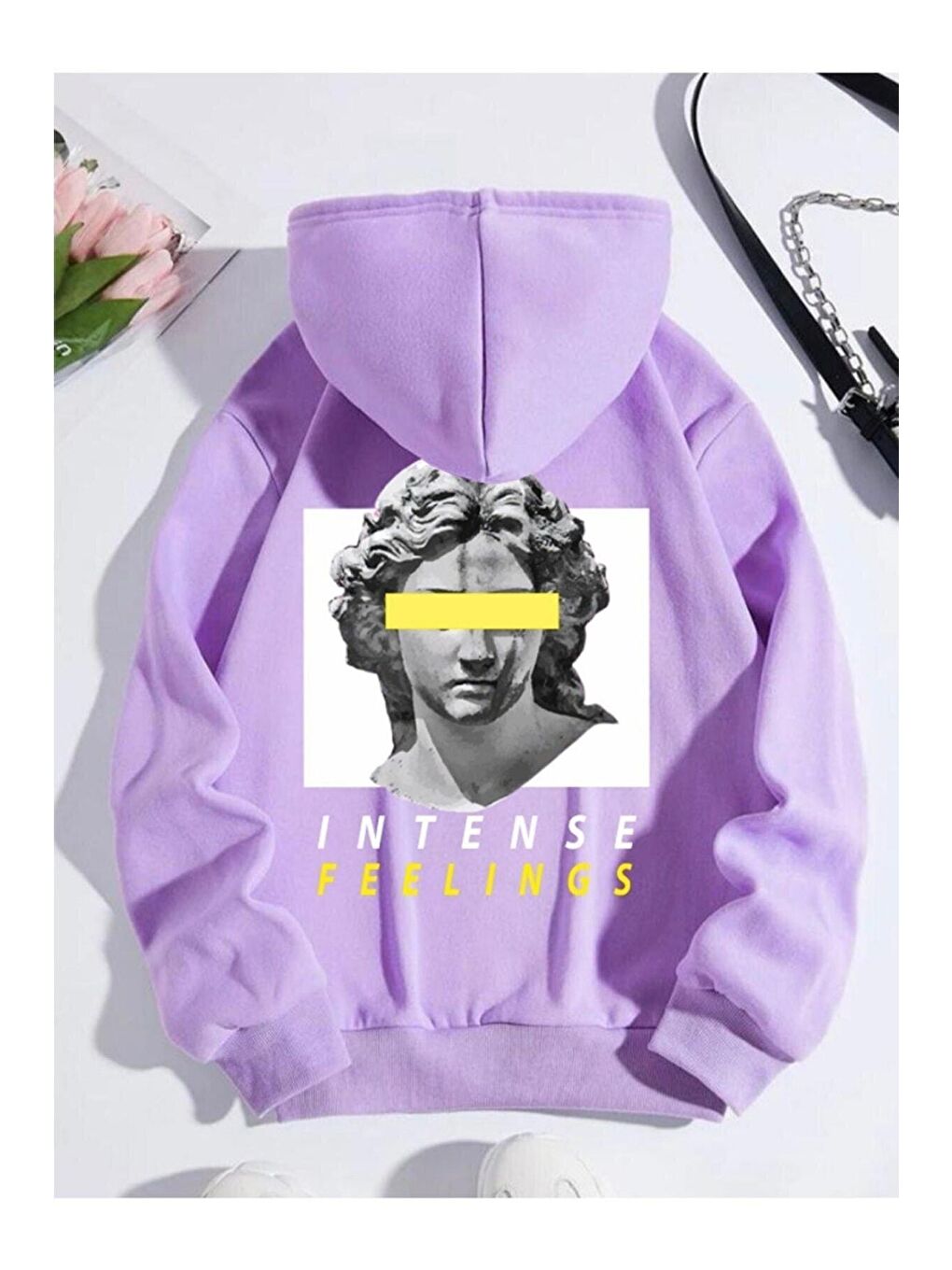 Trendseninle Kadın Mor Intense Feelings Sırt Baskılı Oversize Hoodie