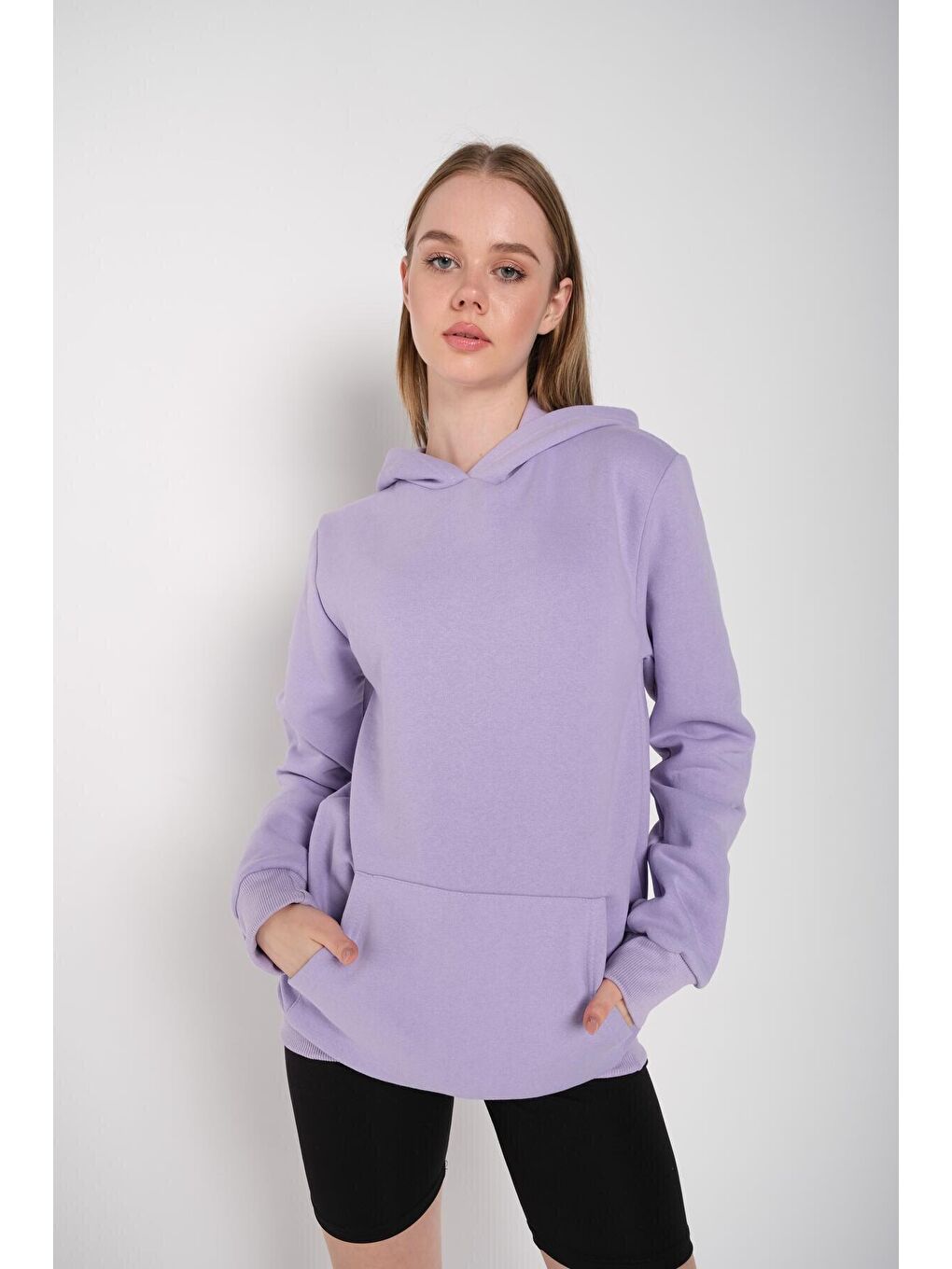 Trendseninle Kadın Mor Oversize Kapüşonlu Sweatshirt