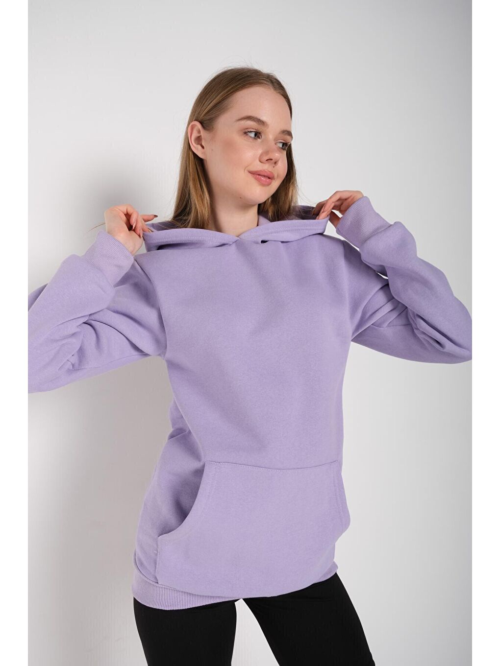 Trendseninle Kadın Mor Oversize Kapüşonlu Sweatshirt - 1