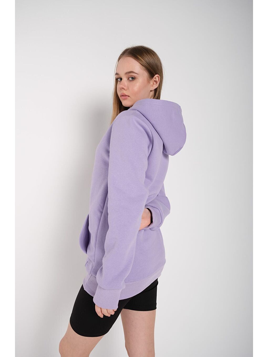 Trendseninle Kadın Mor Oversize Kapüşonlu Sweatshirt - 3