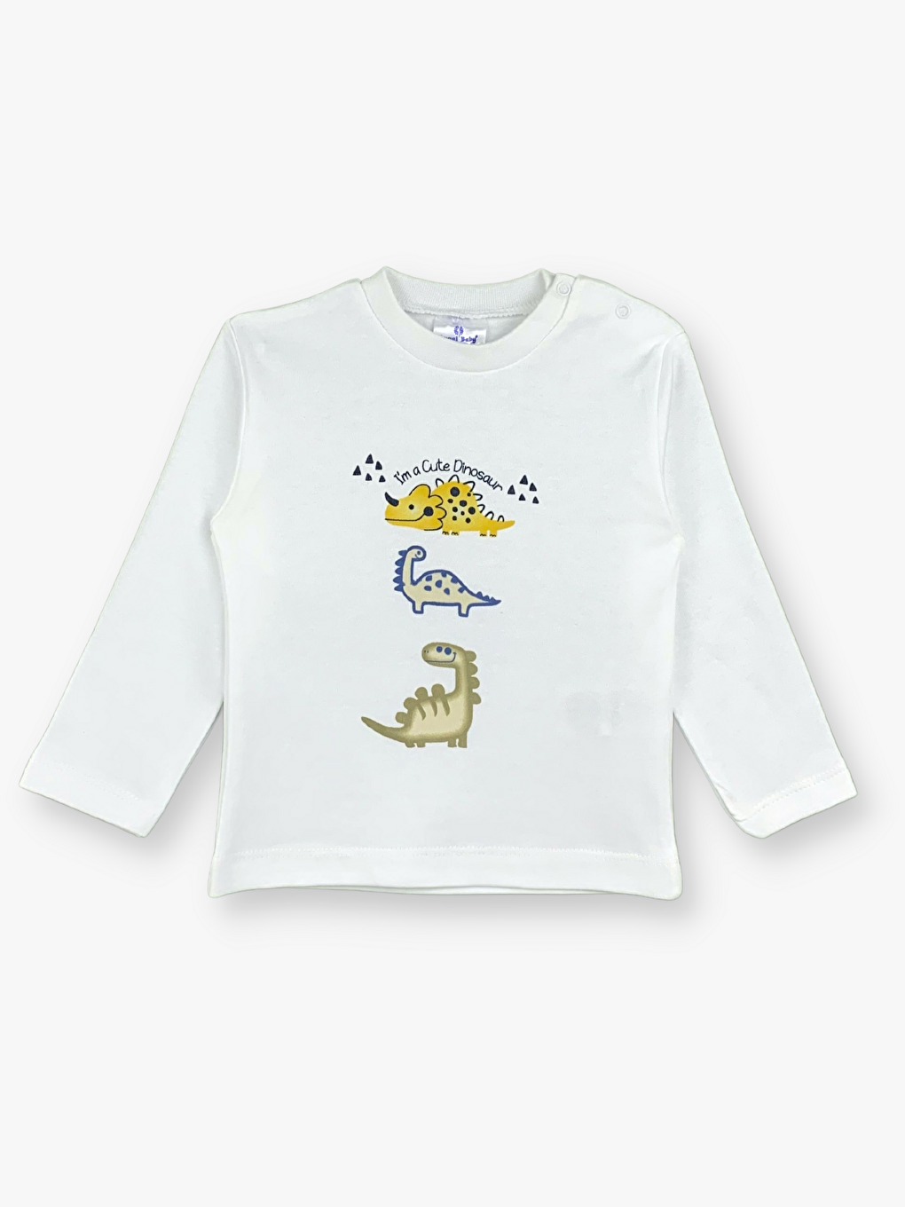 Ekru Bisiklet Yaka Uzun Kollu Erkek Bebek Pijama Takımı-1