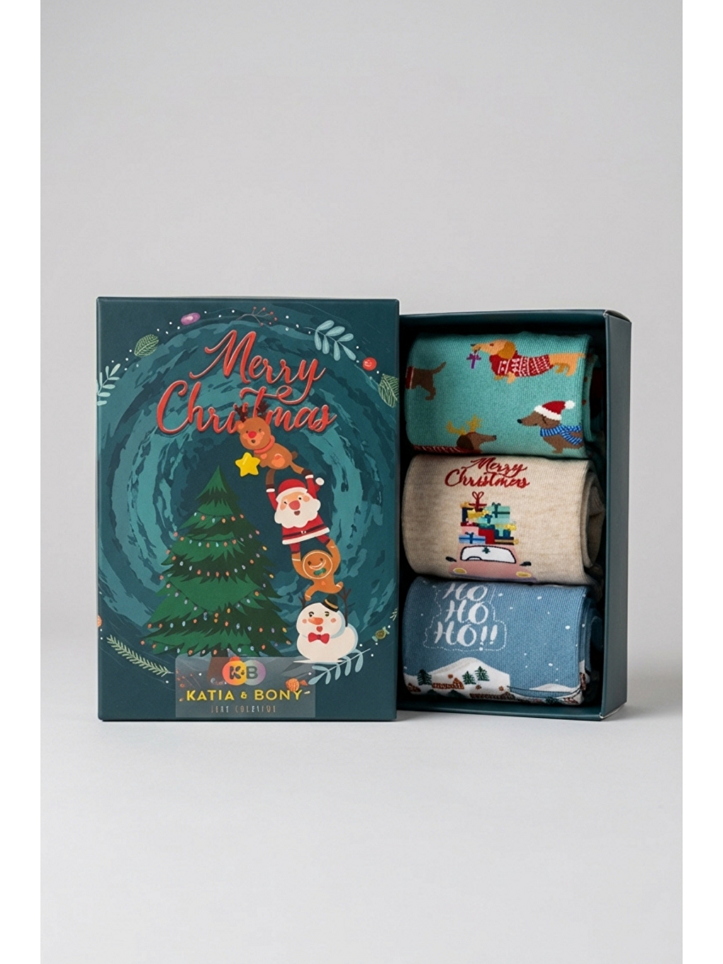 Karışık Çocuk 3'Lü Yılbaşı Temalı Kutulu Soket Çorap-2