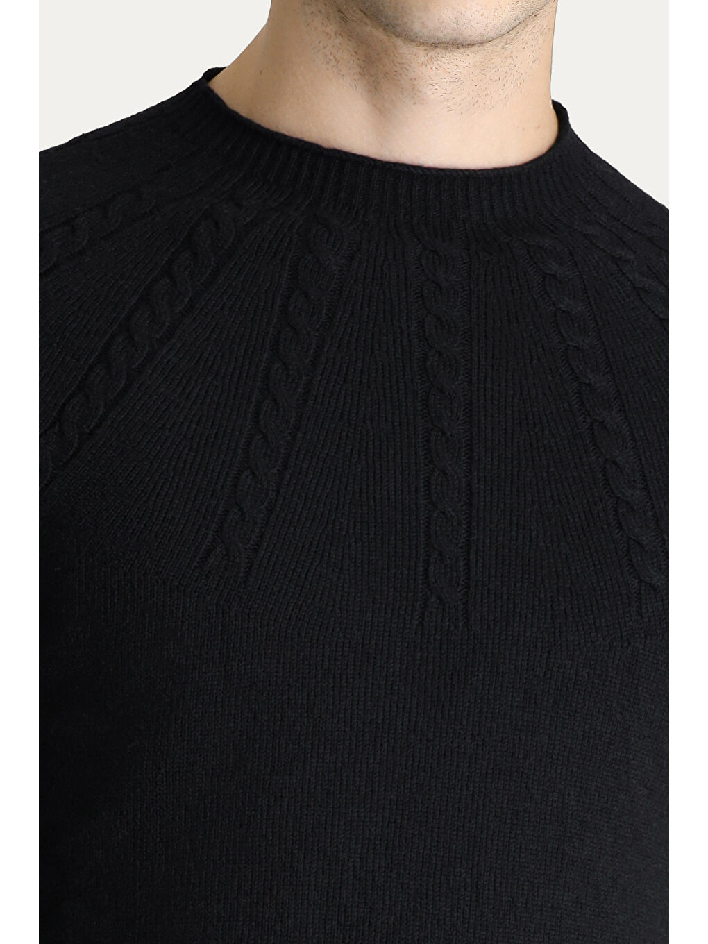 Siyah Bato Yaka Slim Fit Dar Kesim Dikişsiz Desenli Triko Büyük Beden Kazak-4