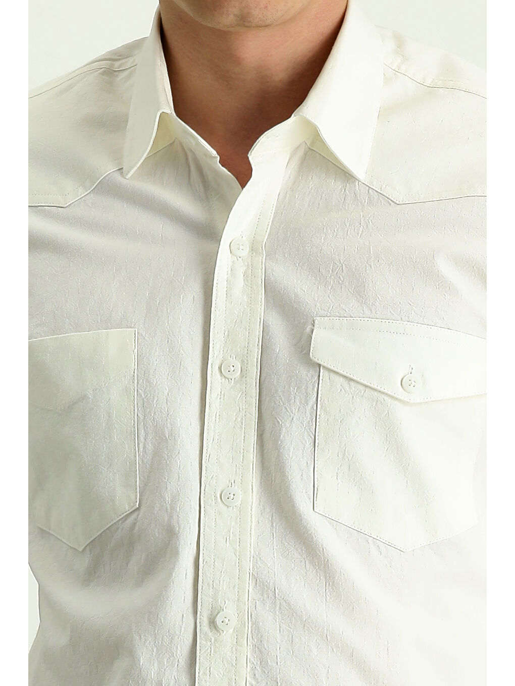 Beyaz Uzun Kol Slim Fit Dar Kesim Pamuk Spor %100 Pamuk Gömlek-4