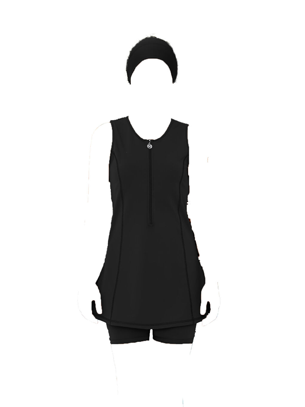 Genç Kolsuz Şortlu Yarı Kapalı Likralı Tesettür Mayo Hughes 8131 Siyah