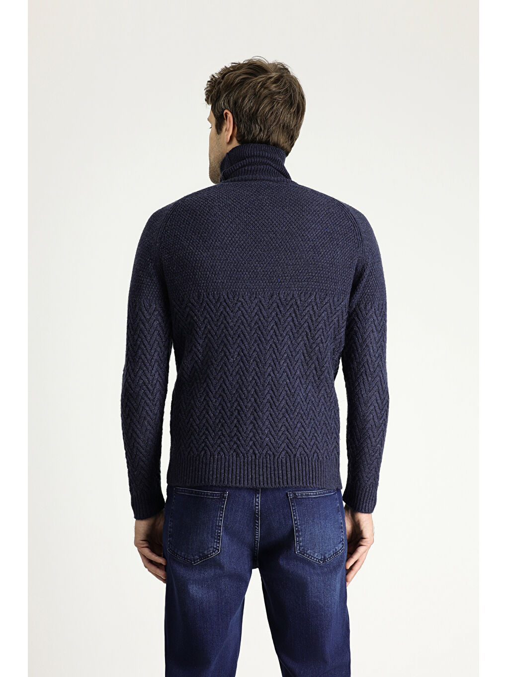 Lacivert Balıkçı Yaka Slim Fit Dar Kesim Desenli Yünlü Triko Kazak-3