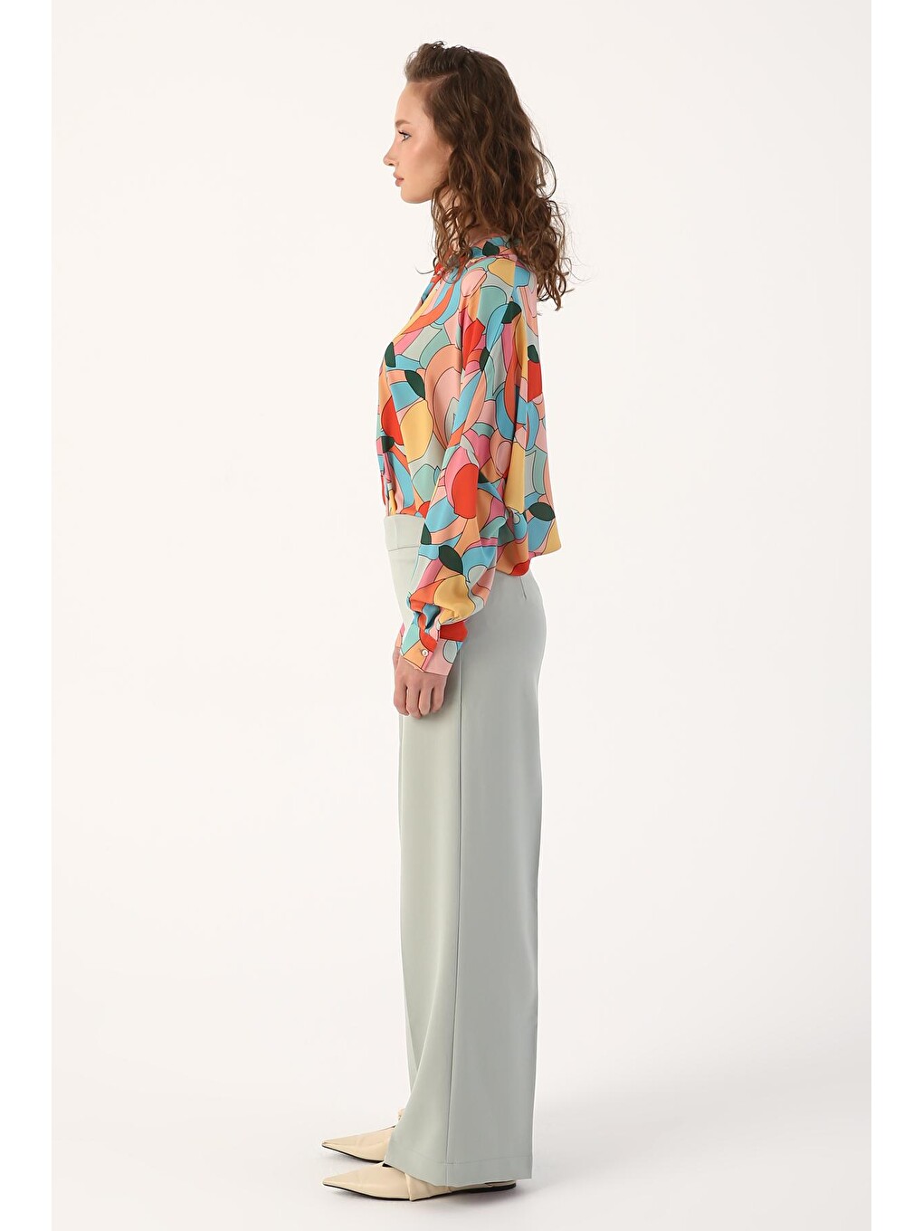 Yeşil Mint Ütü İzli Bol Paça Pantolon-2
