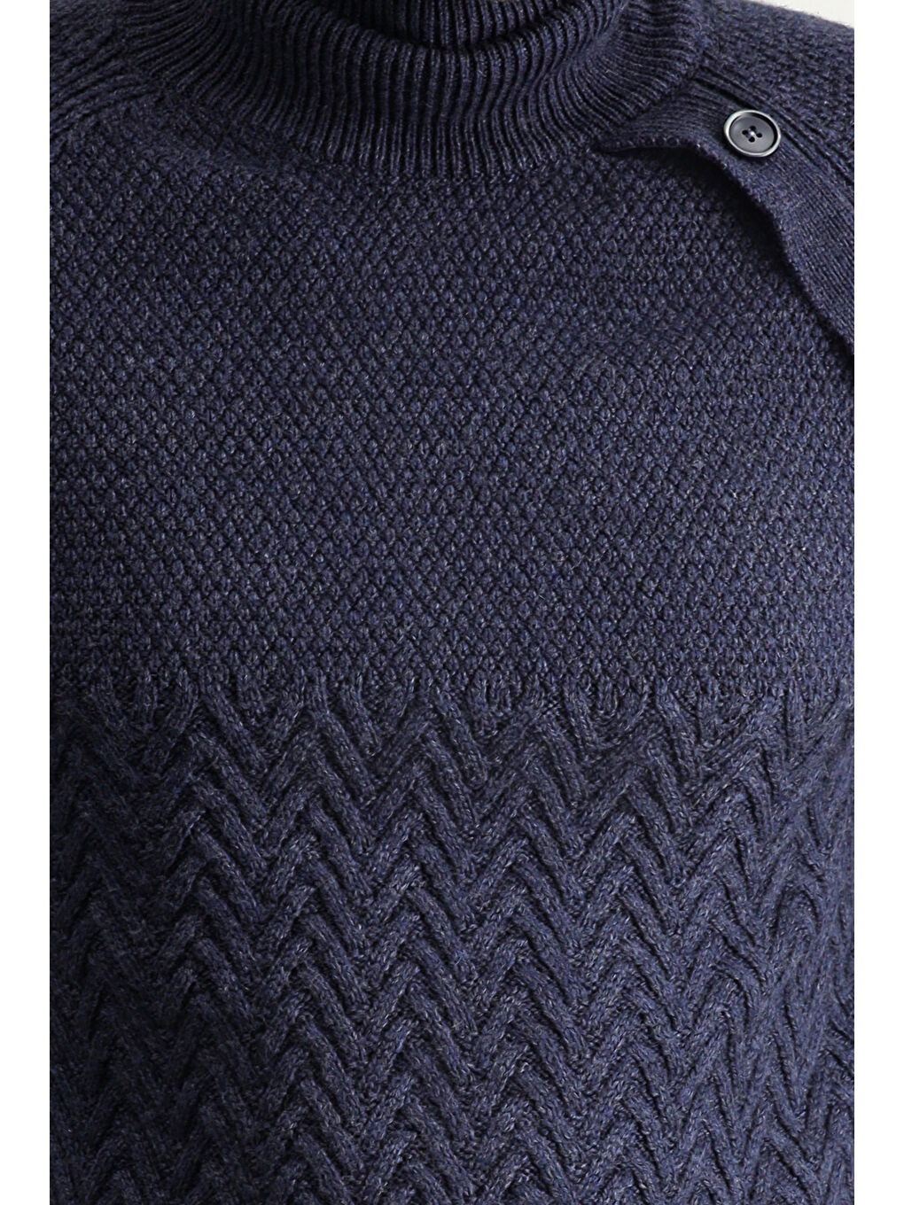 Lacivert Balıkçı Yaka Slim Fit Dar Kesim Desenli Yünlü Triko Kazak-4