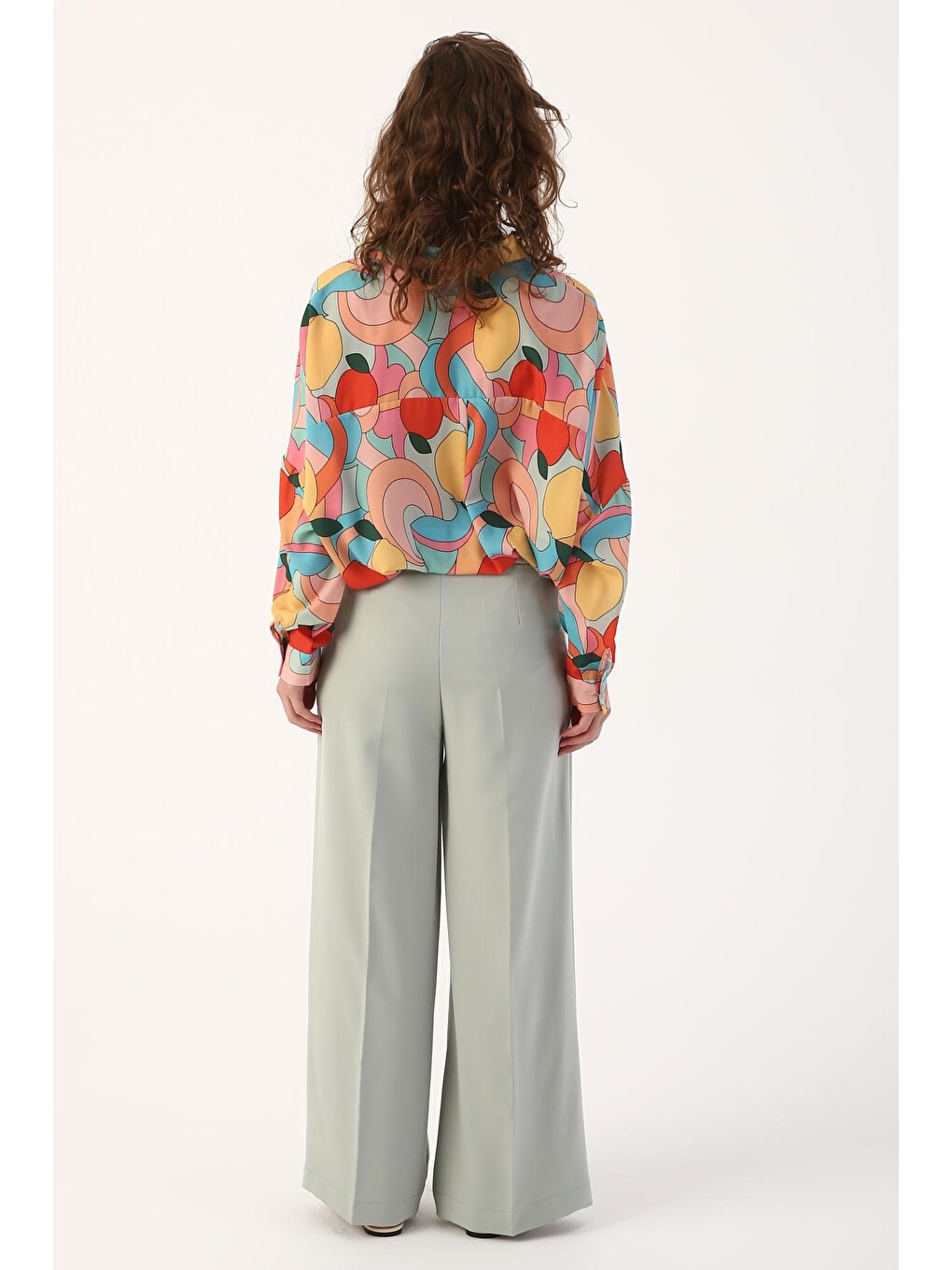 Yeşil Mint Ütü İzli Bol Paça Pantolon-3