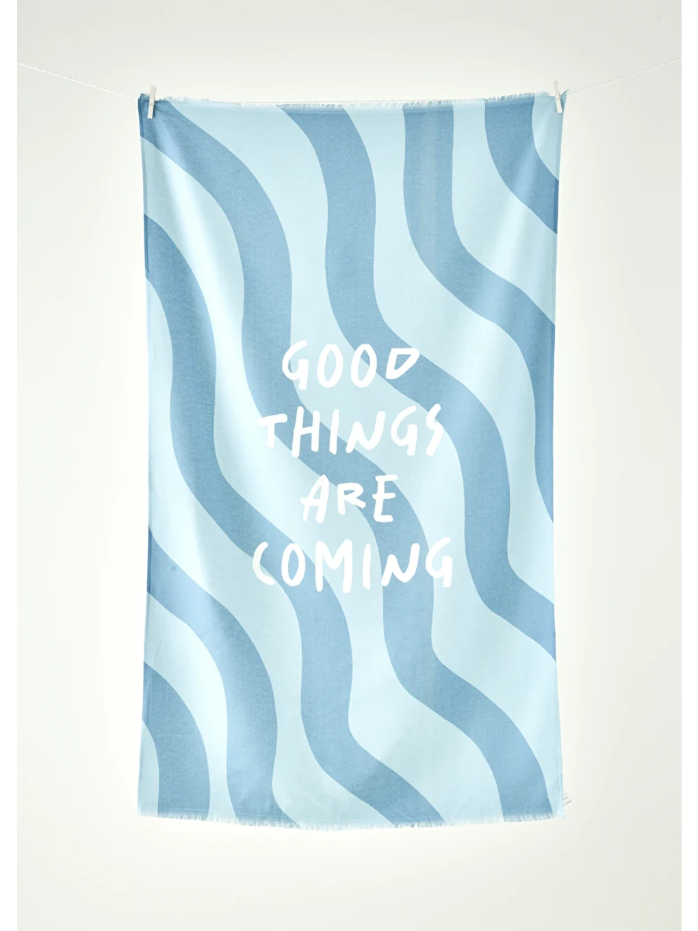 Yeşil %100 Pamuk Good Things Are Coming Baskılı Plaj Havlusu Mint (90x150 Cm)-8