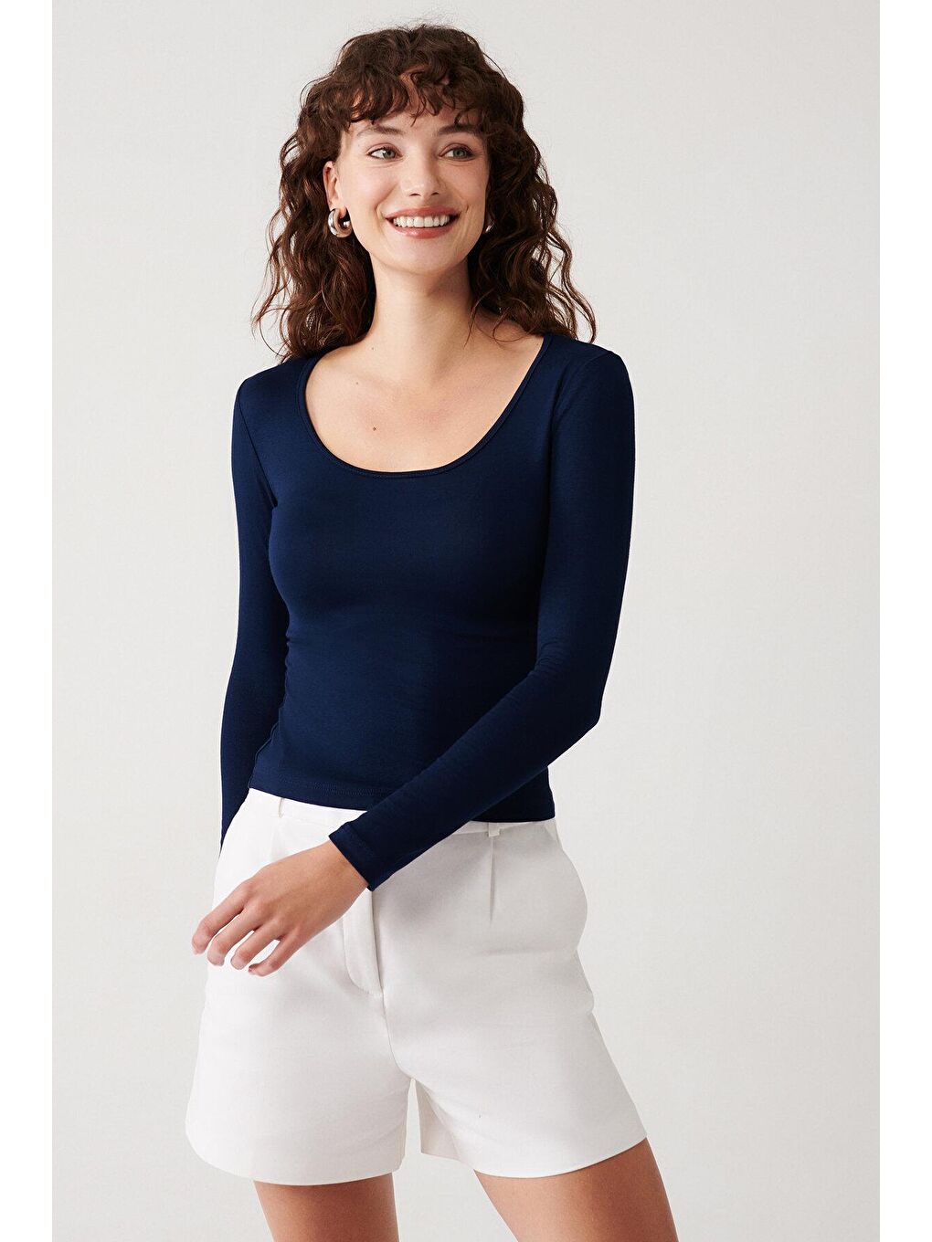 Lacivert Adara Basic Uzun Kollu Tişört