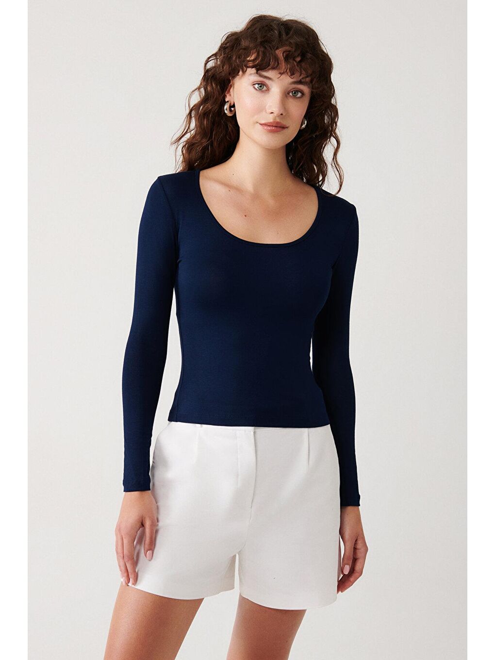 Lacivert Adara Basic Uzun Kollu Tişört-1