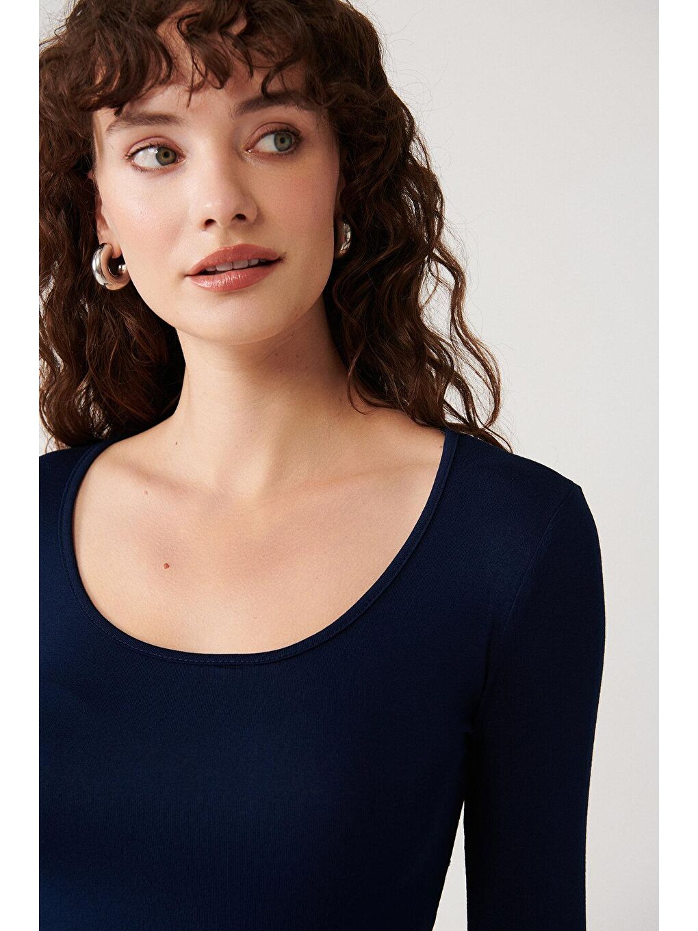Lacivert Adara Basic Uzun Kollu Tişört-2