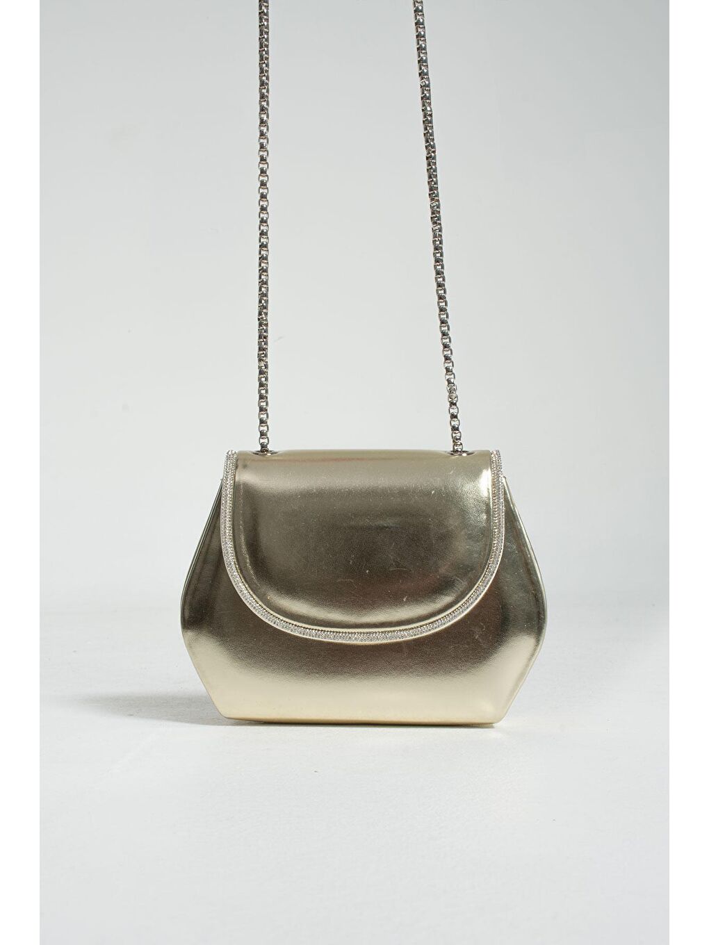 Sarı Parlak Deri Taş Detaylı Zincir Askılı Kadın Omuz Çantası BAG488-23-3