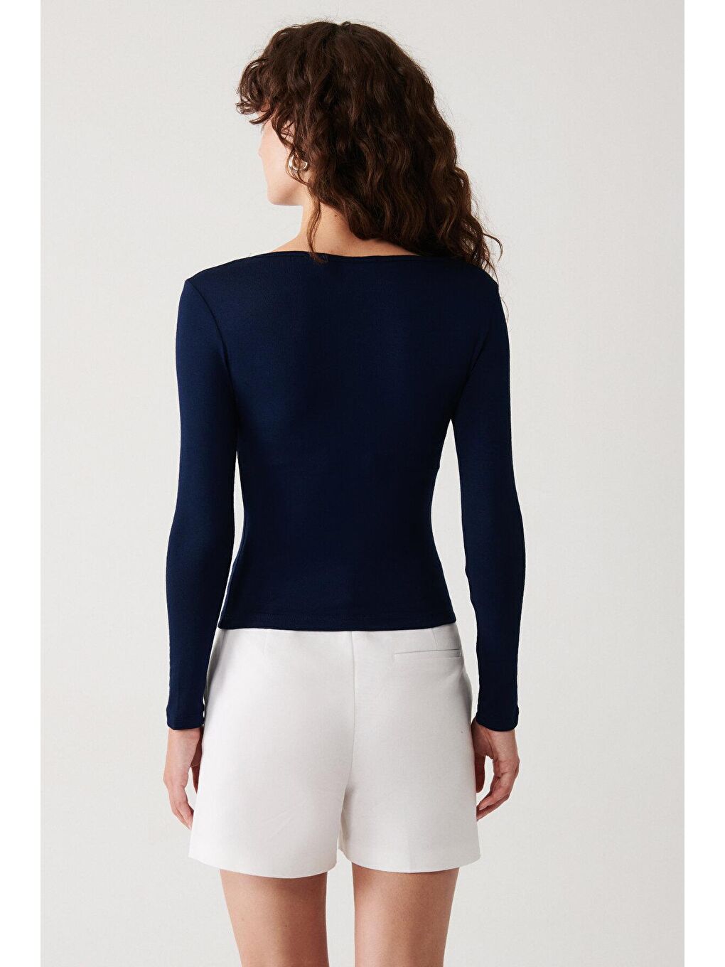 Lacivert Adara Basic Uzun Kollu Tişört-3