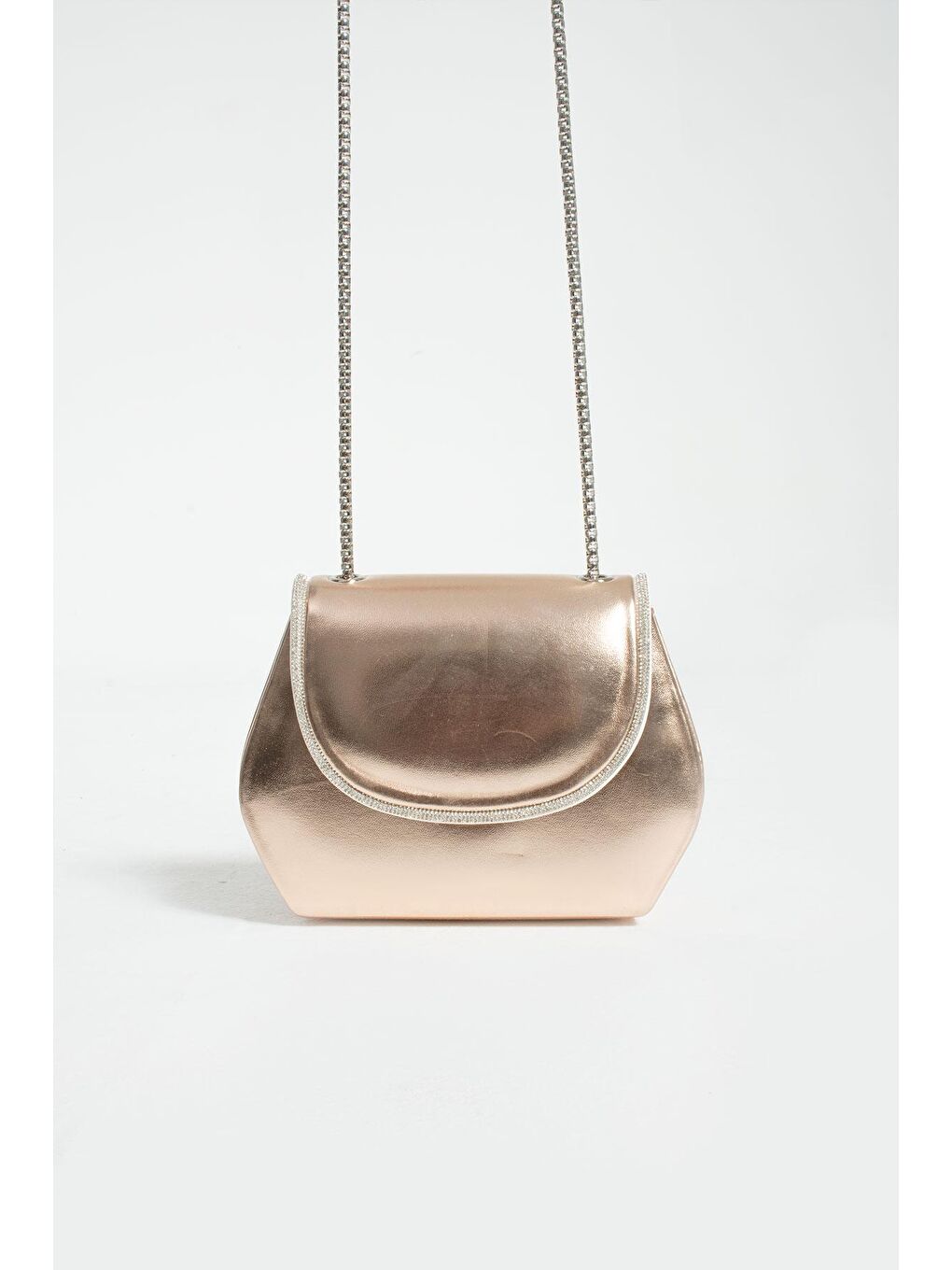 Pembe Parlak Deri Taş Detaylı Zincir Askılı Kadın Omuz Çantası BAG488-23-3