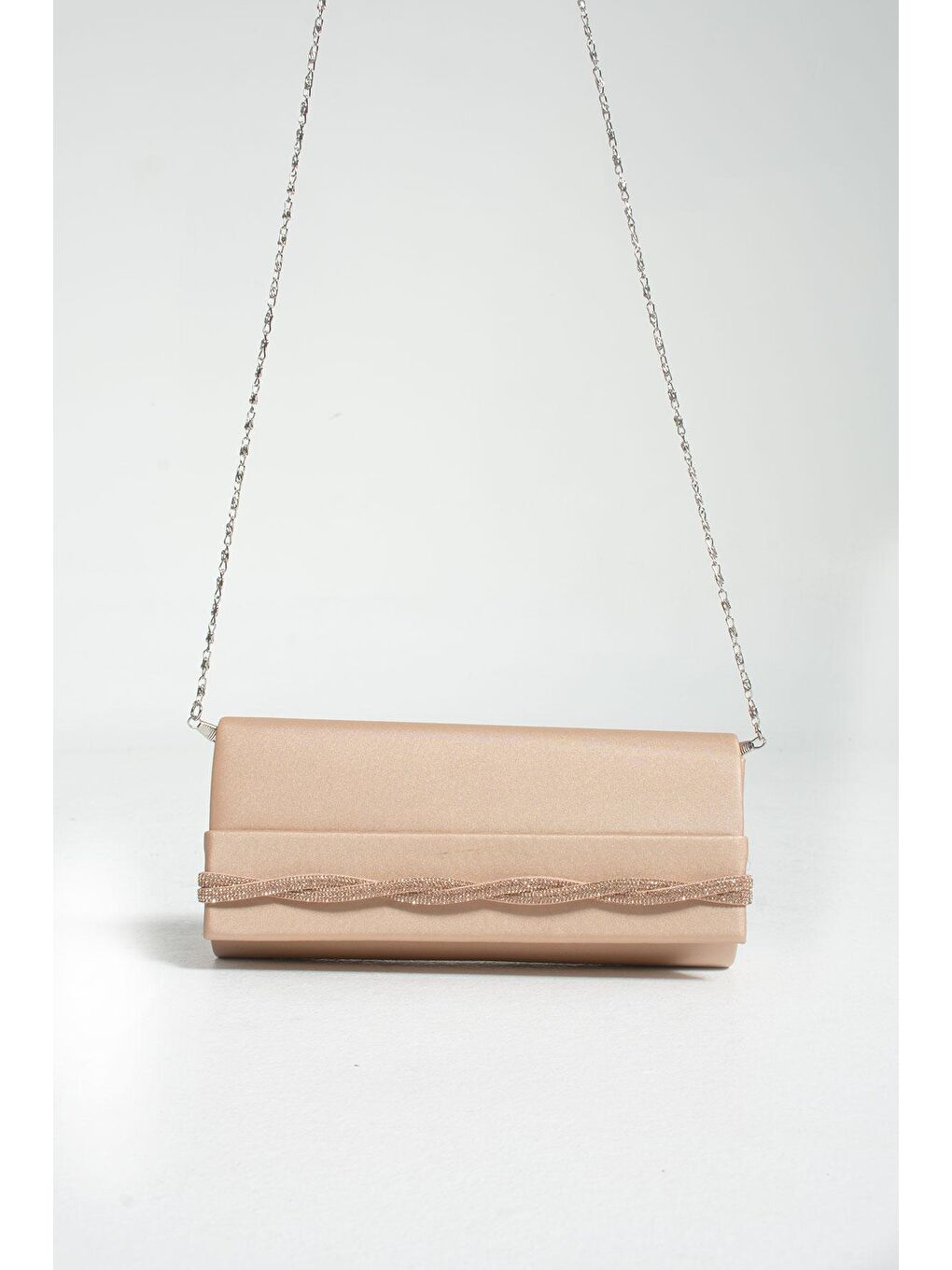 Bej Zincir Askılı Taş Detaylı Portföy Kadın Çanta BAG252-23Saten-3