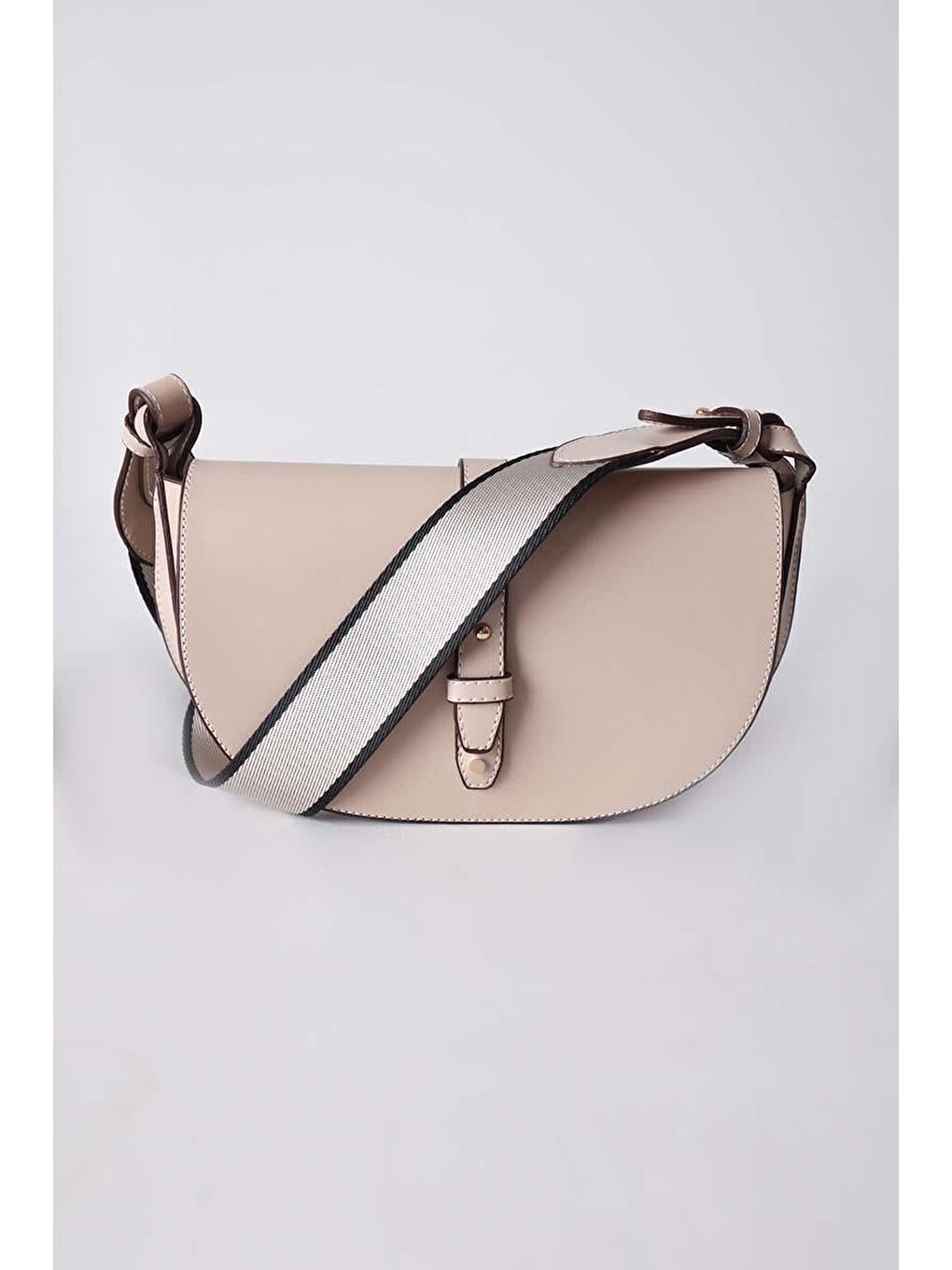 Bej Vizon-Dikiş Detaylı Suni Deri Omuz Çantası-1