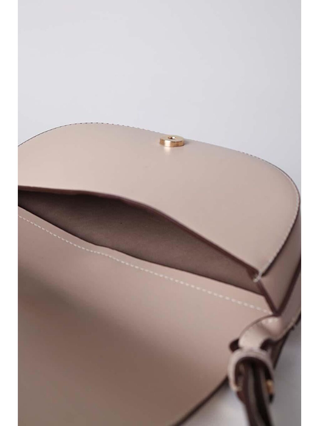 Bej Vizon-Dikiş Detaylı Suni Deri Omuz Çantası-3