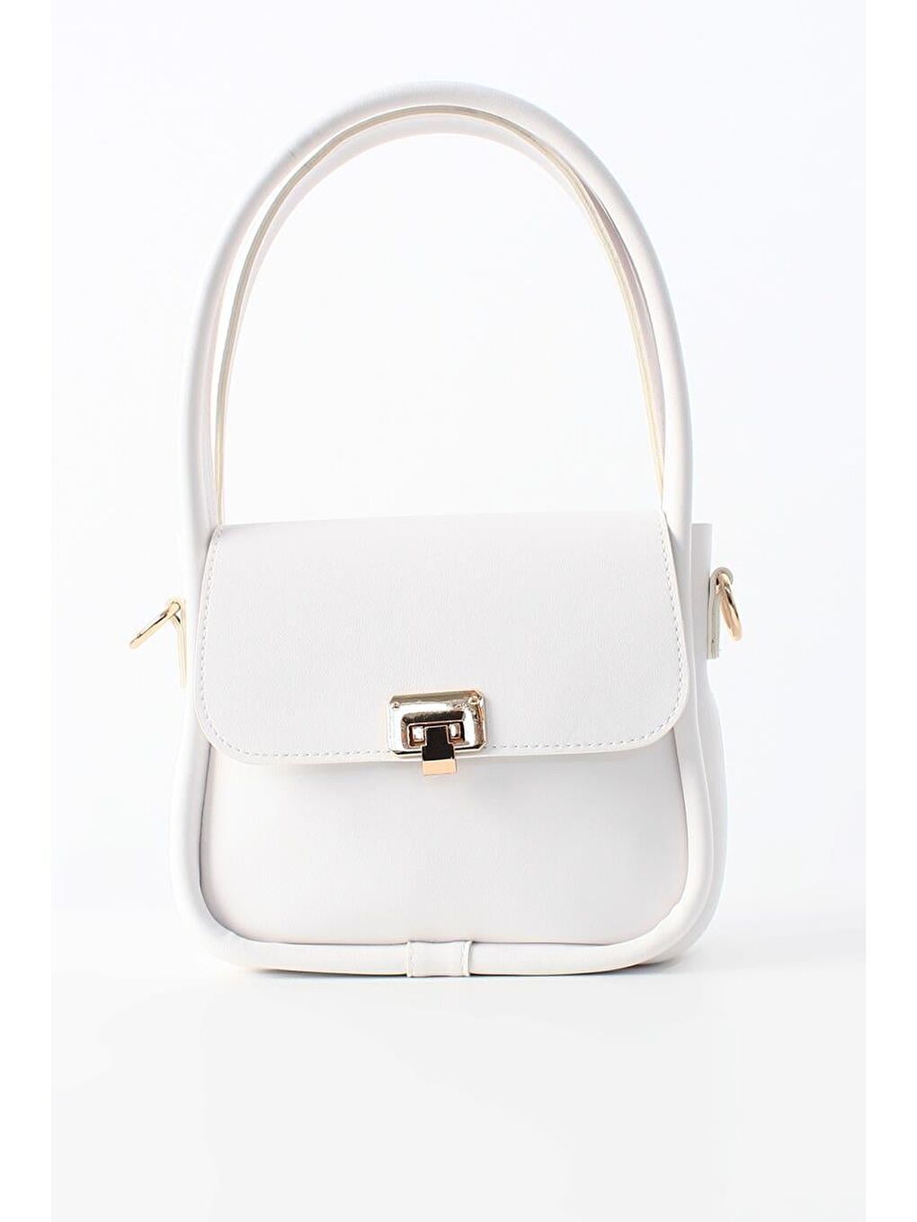 Beyaz-Metal Kilitli Çapraz Askılı Suni Deri Omuz Çantası-1