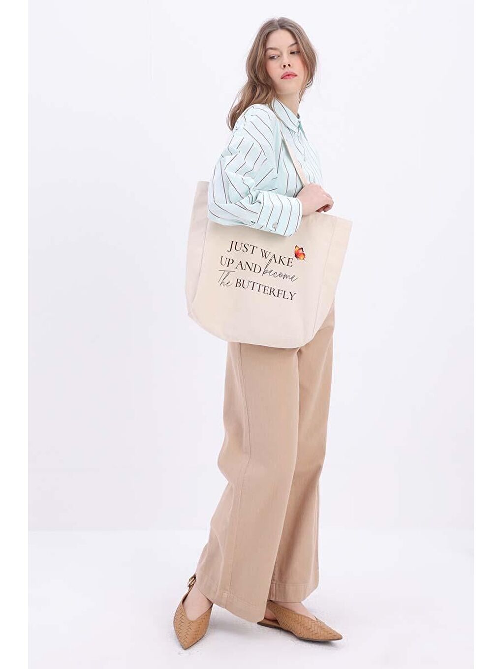 Kahverengi Kahve-Baskılı Bez Çanta