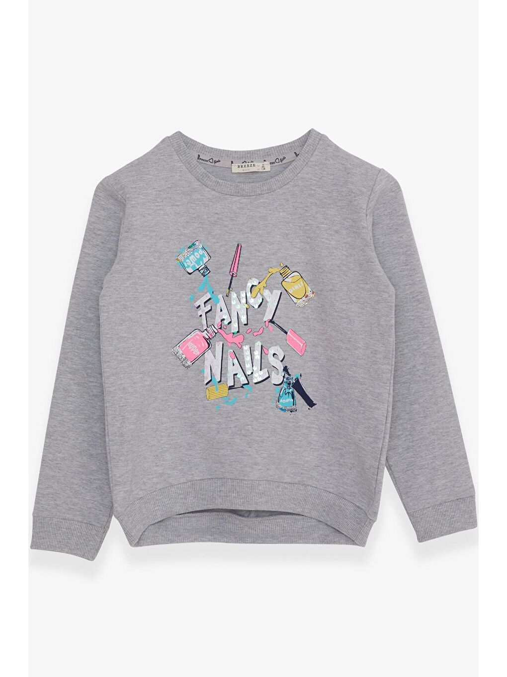 Breeze Kız Çocuk Sweatshirt Renkli Oje Baskılı Gri Melanj (6-12 Yaş) - 4