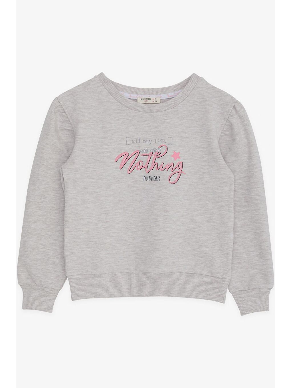 Kız Çocuk Sweatshirt Simli Yazı Baskılı Bej Melanj (8-14 Yaş)