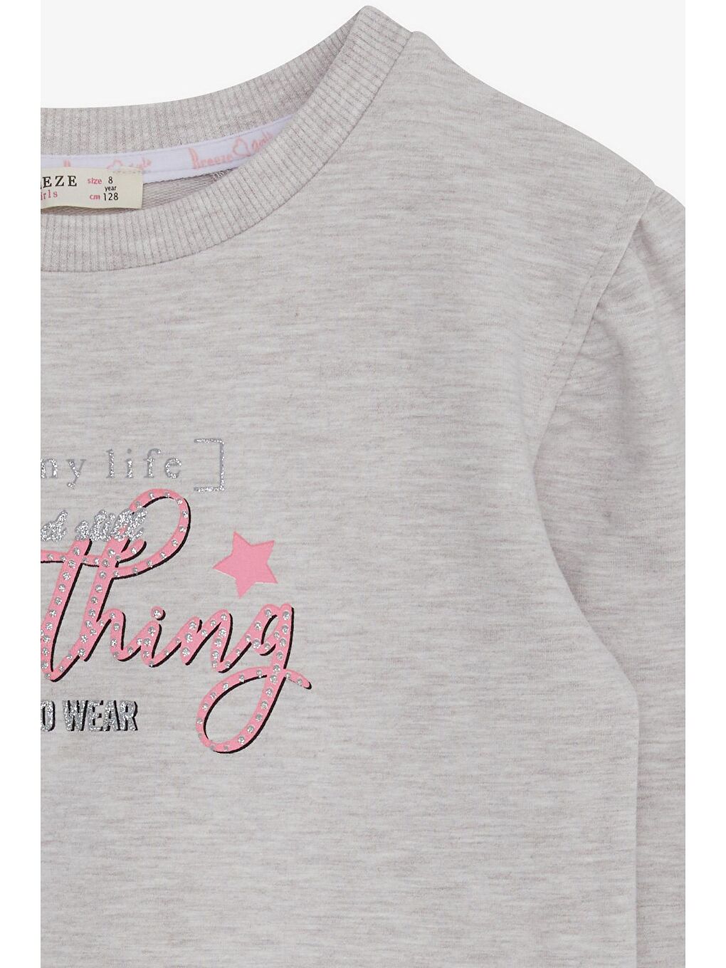 Kız Çocuk Sweatshirt Simli Yazı Baskılı Bej Melanj (8-14 Yaş)-2