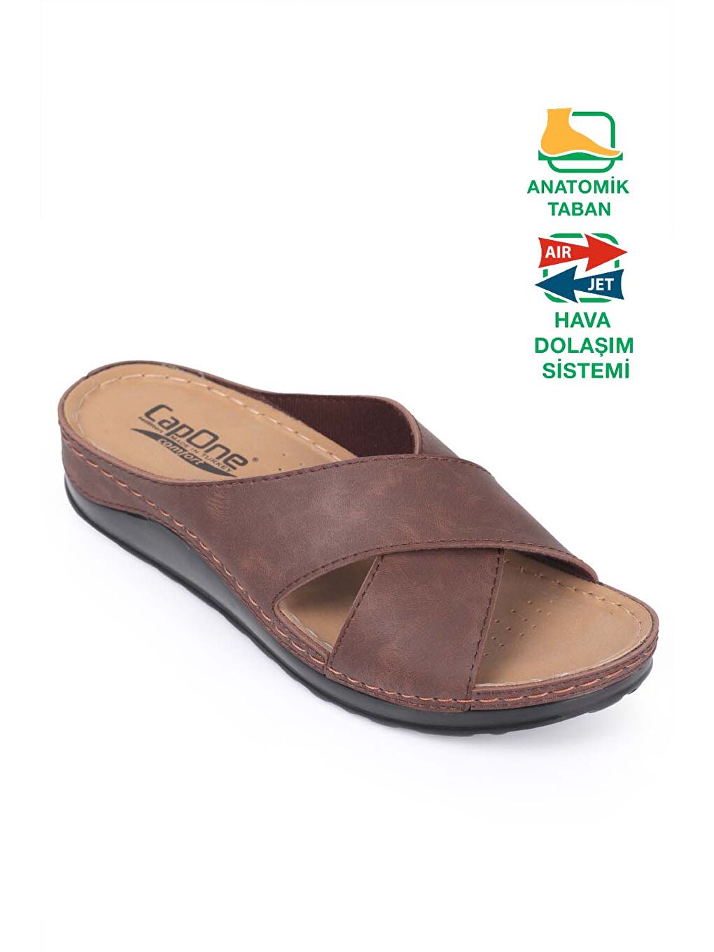 Kahverengi 107001 Kadın Çapraz Bant Konfor Anatomic Terlik-3