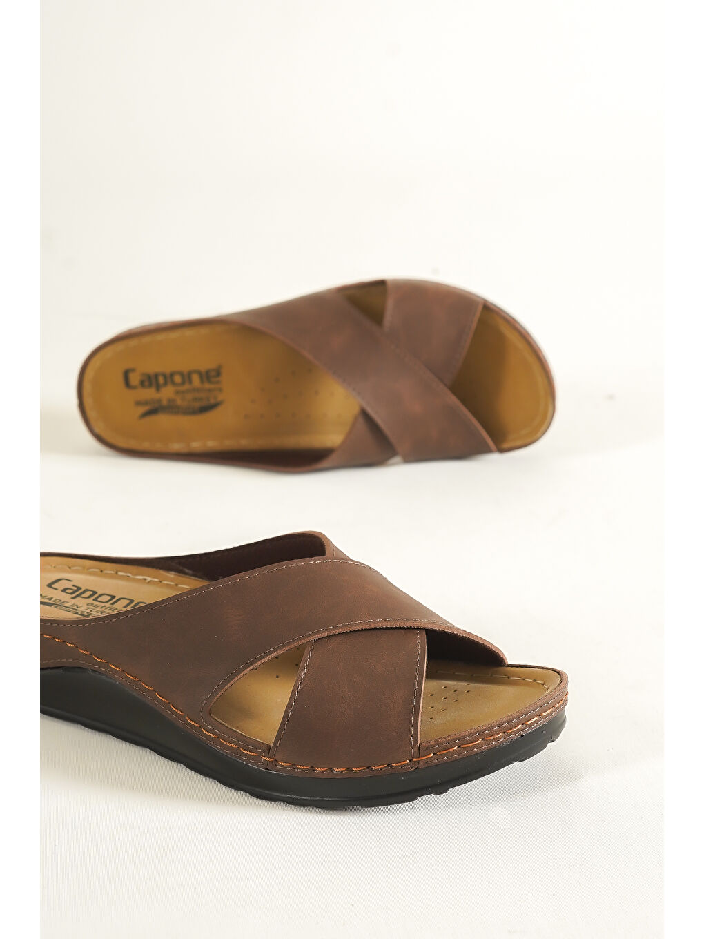 Kahverengi 107001 Kadın Çapraz Bant Konfor Anatomic Terlik-4