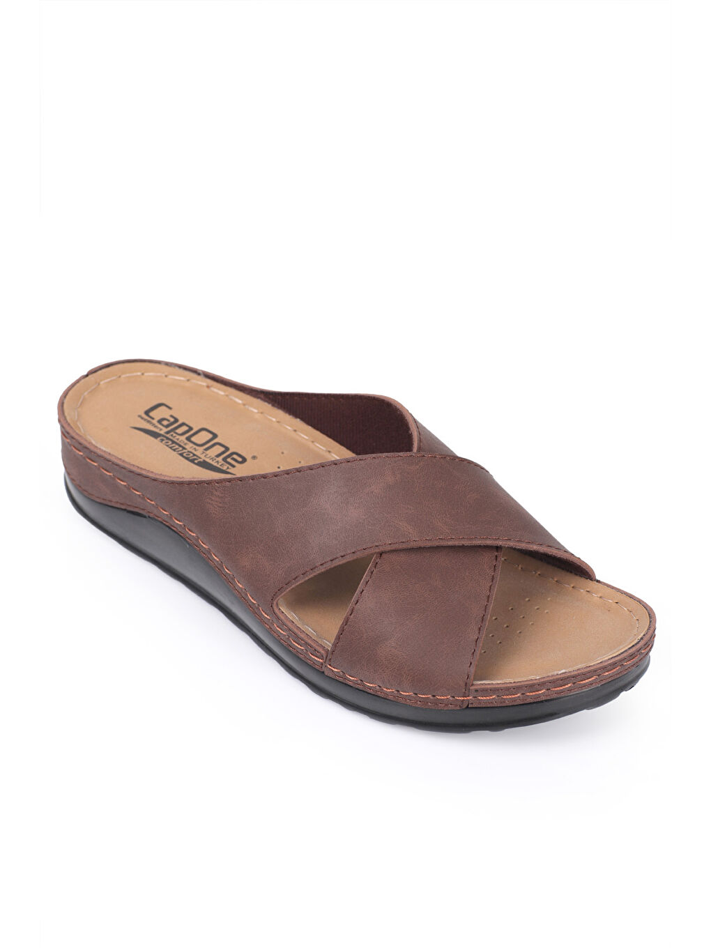 Kahverengi 107001 Kadın Çapraz Bant Konfor Anatomic Terlik-5