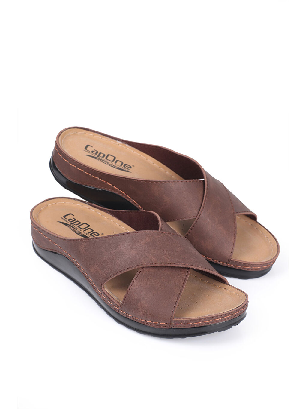 Kahverengi 107001 Kadın Çapraz Bant Konfor Anatomic Terlik-8