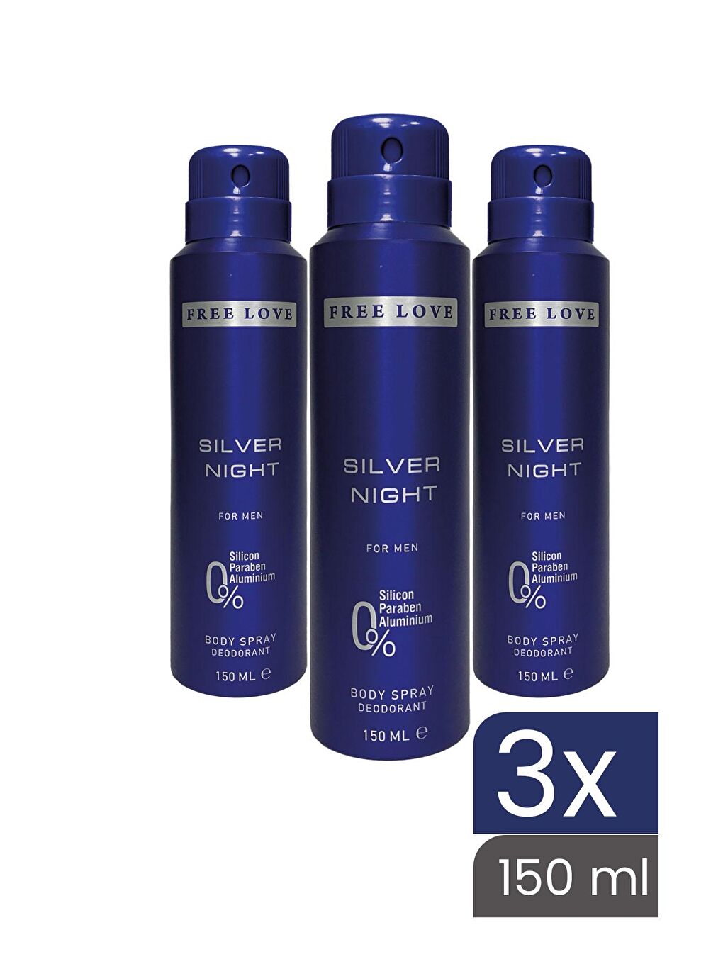 Free Love Karışık Silver Night Erkek Deodorant 150 ml 3 Adet - 1