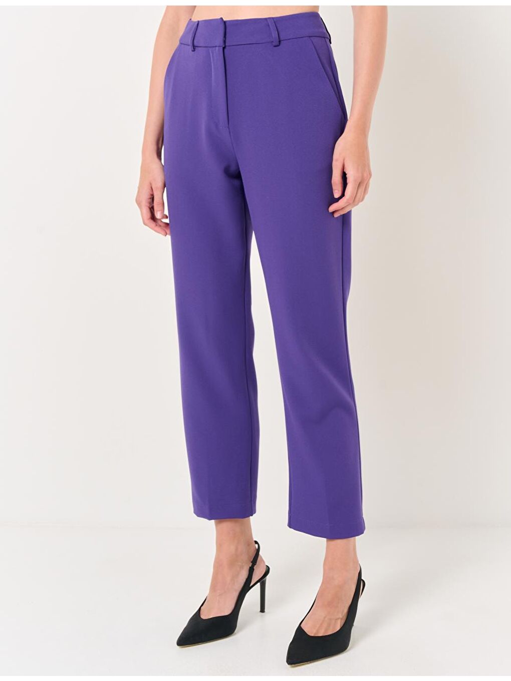 Mor Yüksek Bel Kumaş Pantolon-4