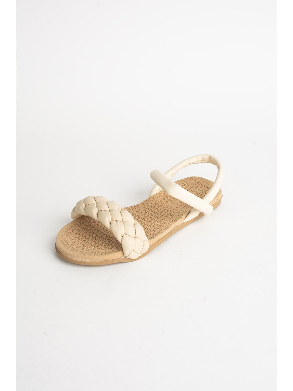 Bej Örgülü Rahat Taban Kadın Sandalet 41-30-22-4