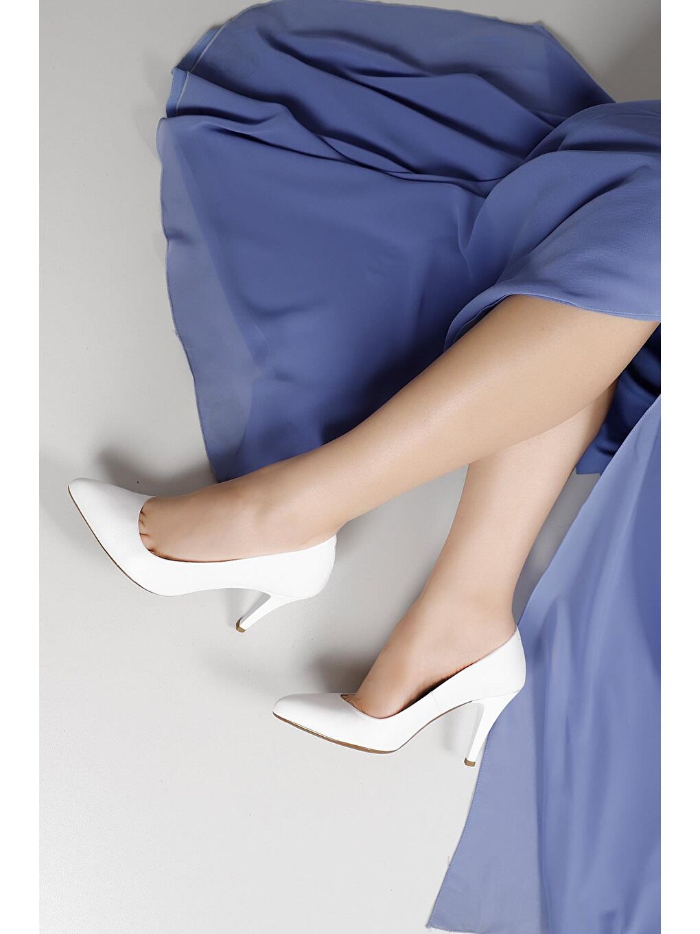 Beyaz Hakiki Deri Sivri Burun İnce Yüksek Topuklu Stiletto Kadın Ayakkabı 22354