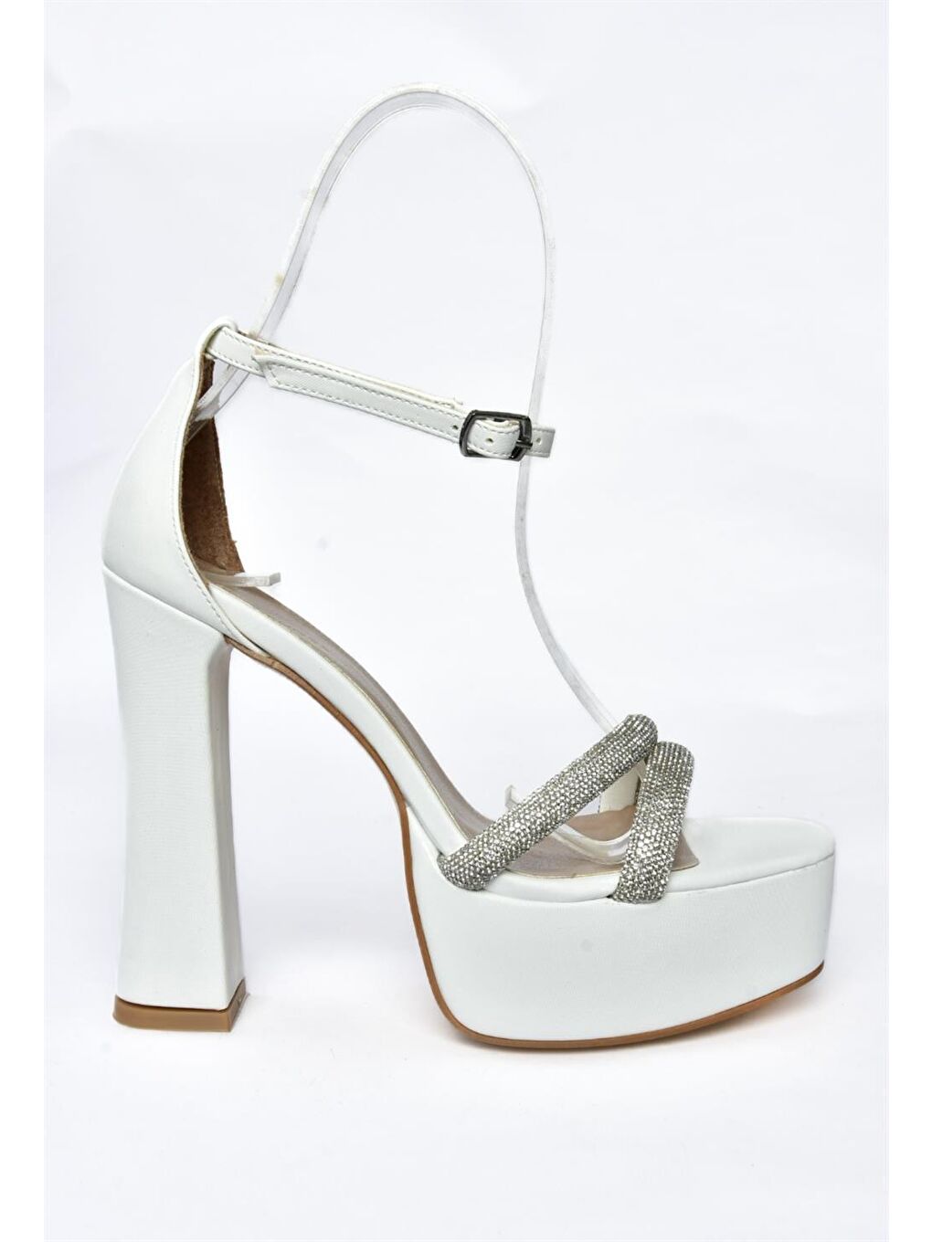 P404560809 Beyaz Platform Kalın Topuklu Kadın Abiye Ayakkabı-4