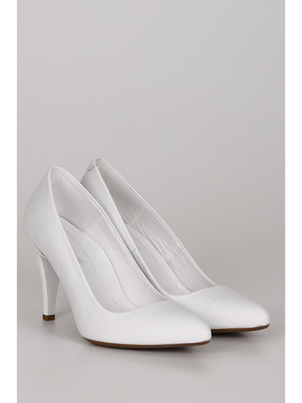 Beyaz Hakiki Deri Sivri Burun İnce Yüksek Topuklu Stiletto Kadın Ayakkabı 22354-4