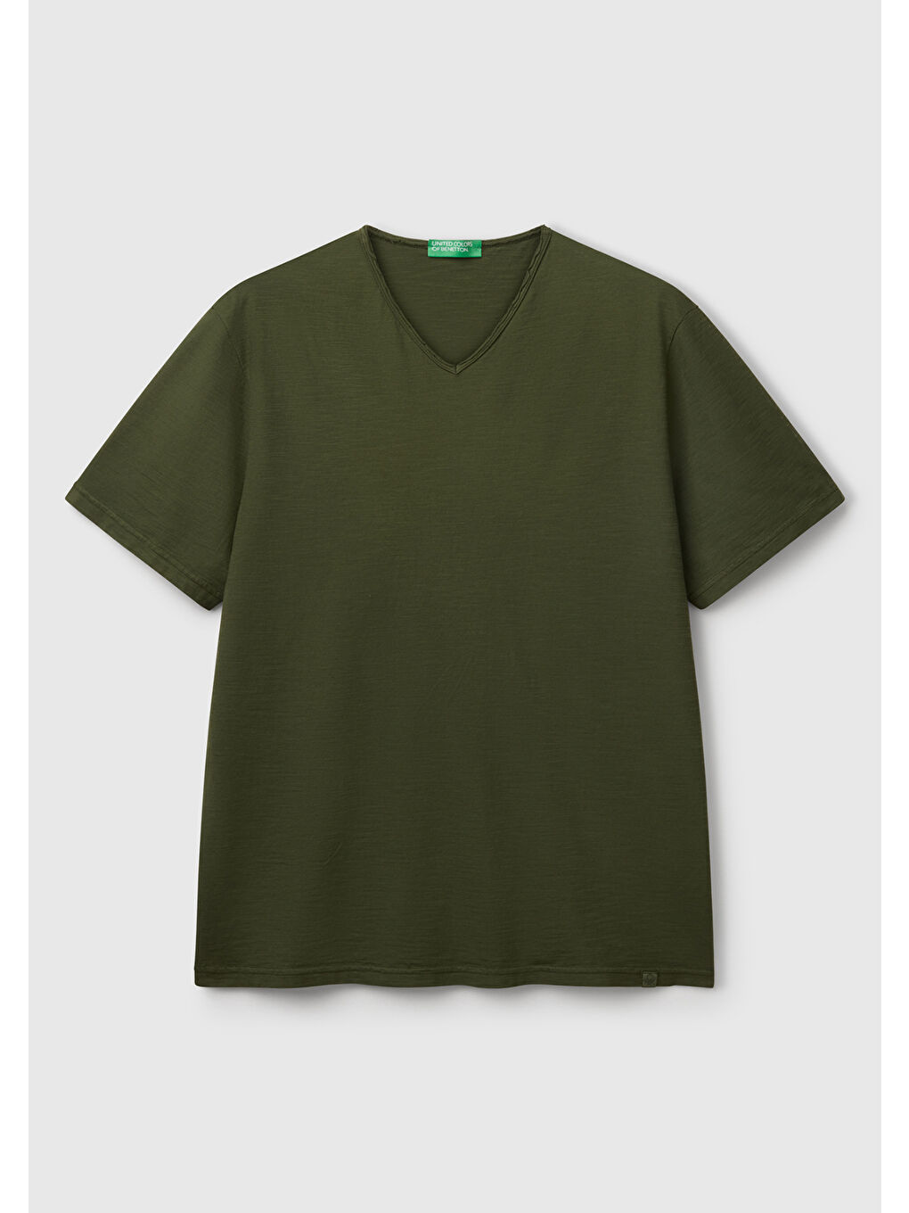 Erkek Koyu Yeşil V Yaka Slub Tişört-1