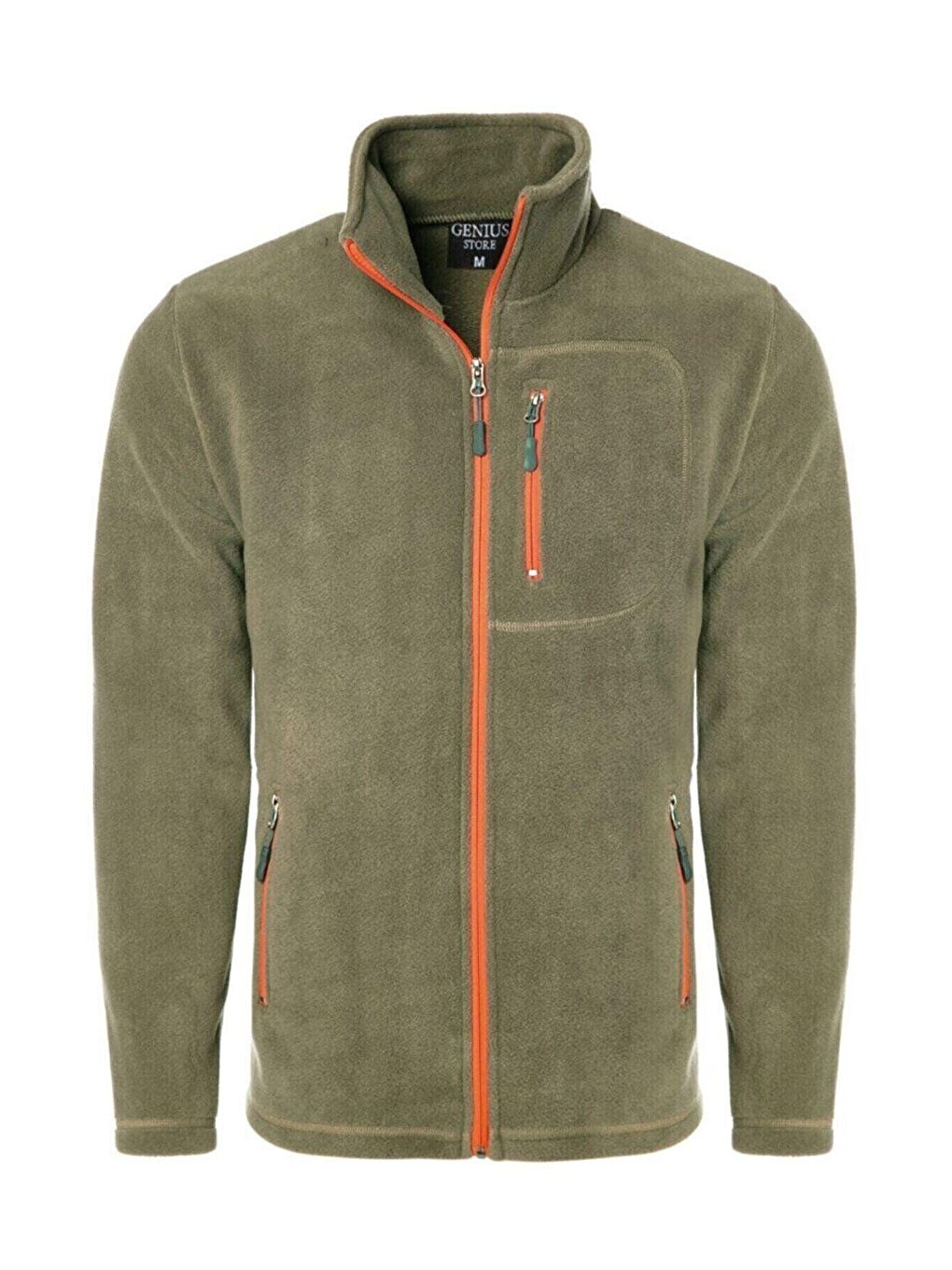 Genius Store Haki Erkek Polar Tam  3 Cepli Outdoor Polar Fermuarlı Sweatshirt