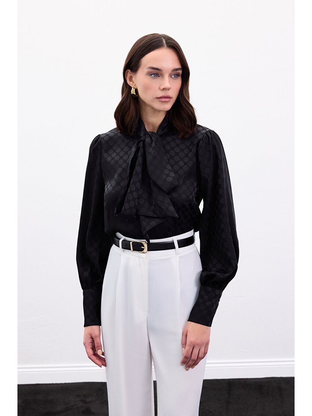 Puantiye Desenli Gömlek - Siyah-2