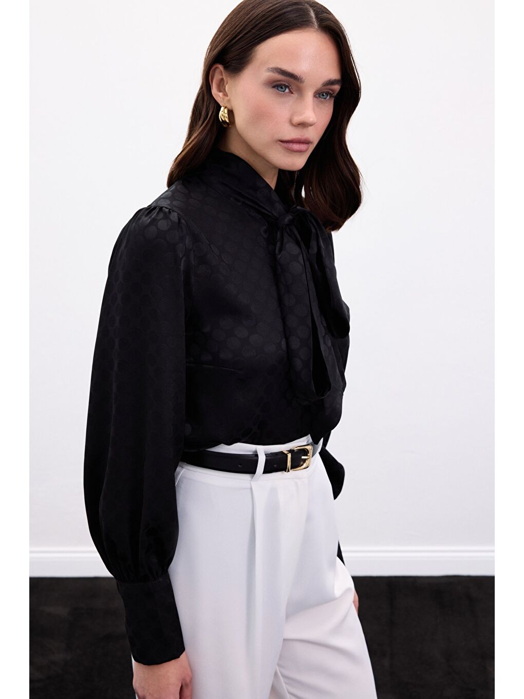 Puantiye Desenli Gömlek - Siyah-3